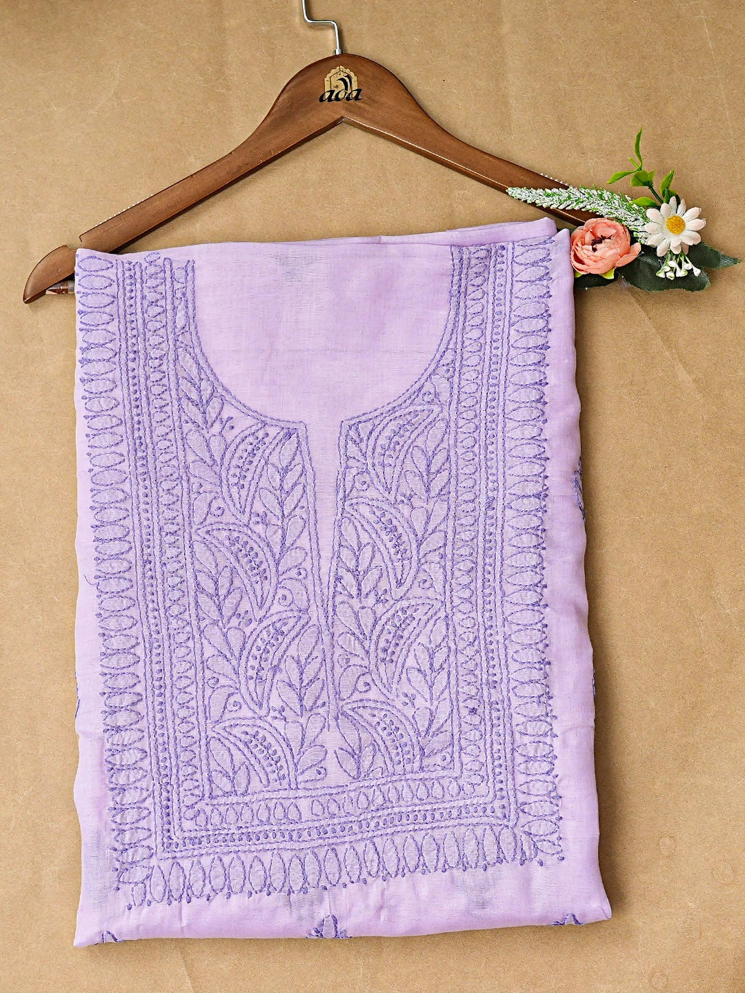 Ada Hand Embroidered Light Lavender Cotton Lucknowi Chikankari Unstitched Kurta 01A916468