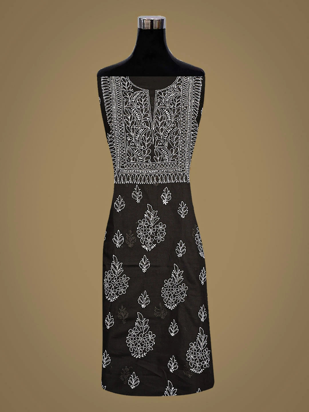 Ada Hand Embroidered Black Cotton Lucknowi Chikankari Unstitched Kurta 01A916529