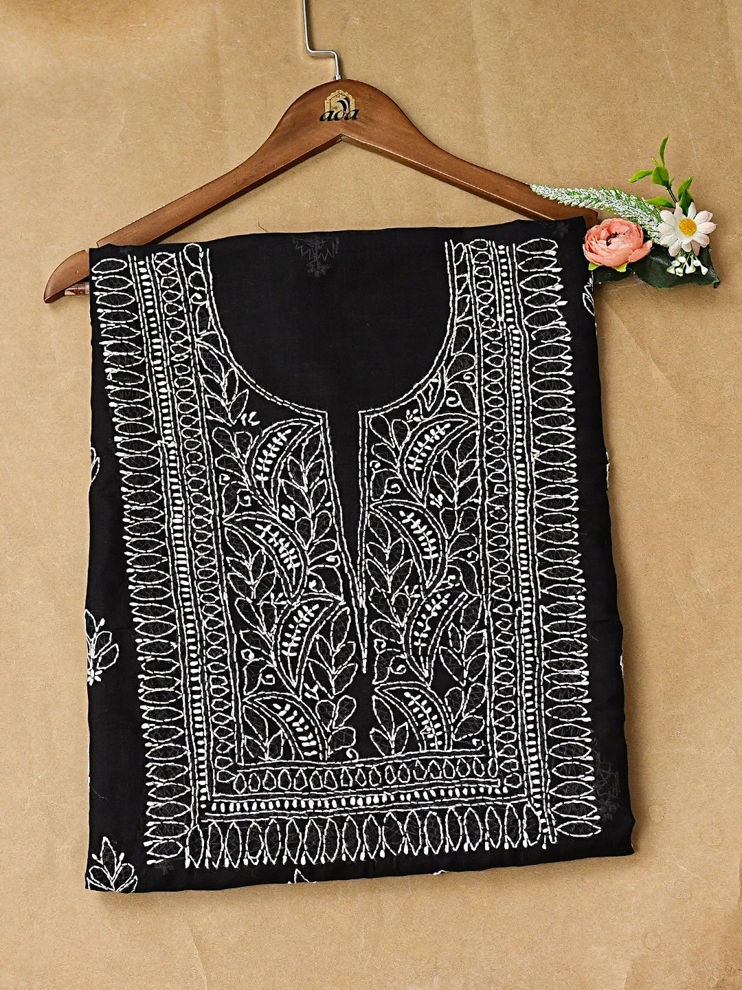 Ada Hand Embroidered Black Cotton Lucknowi Chikankari Unstitched Kurta 01A916529
