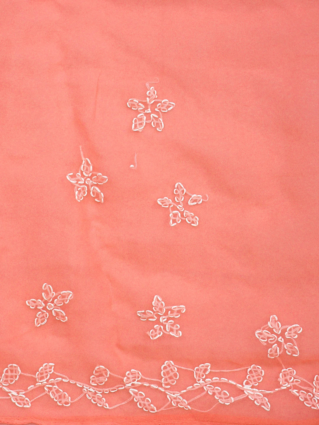 Ada Hand Embroidered Carrot Pink Gerogette Lucknowi Chikankari Saree and Blouse 01A904567