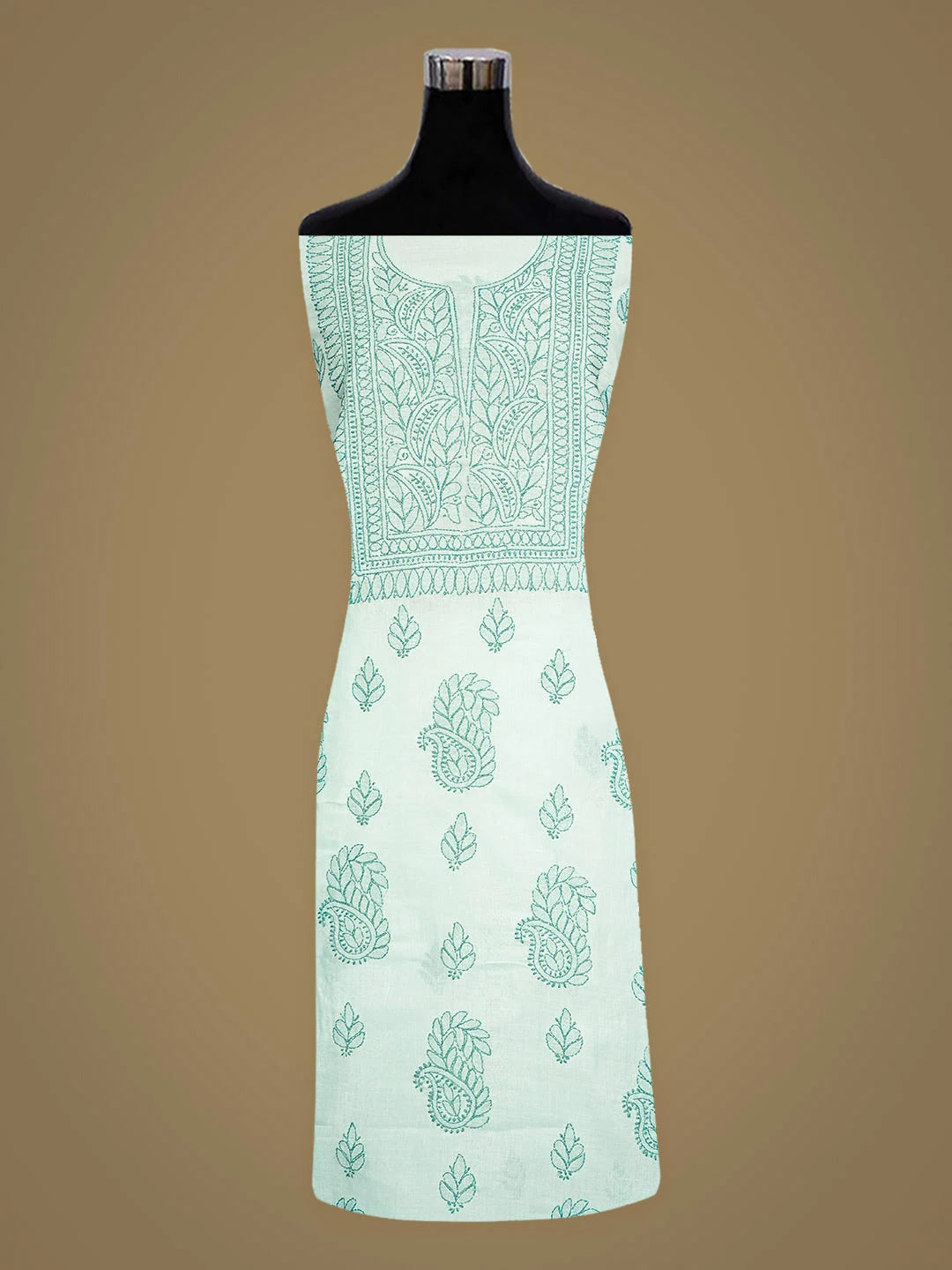 Ada Hand Embroidered Sea Green Cotton Lucknowi Chikankari Unstitched Kurta 01A916485