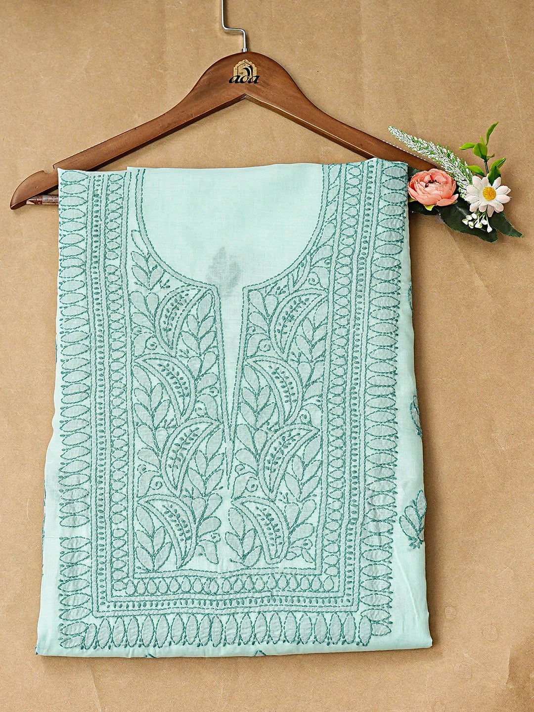 Ada Hand Embroidered Sea Green Cotton Lucknowi Chikankari Unstitched Kurta 01A916485