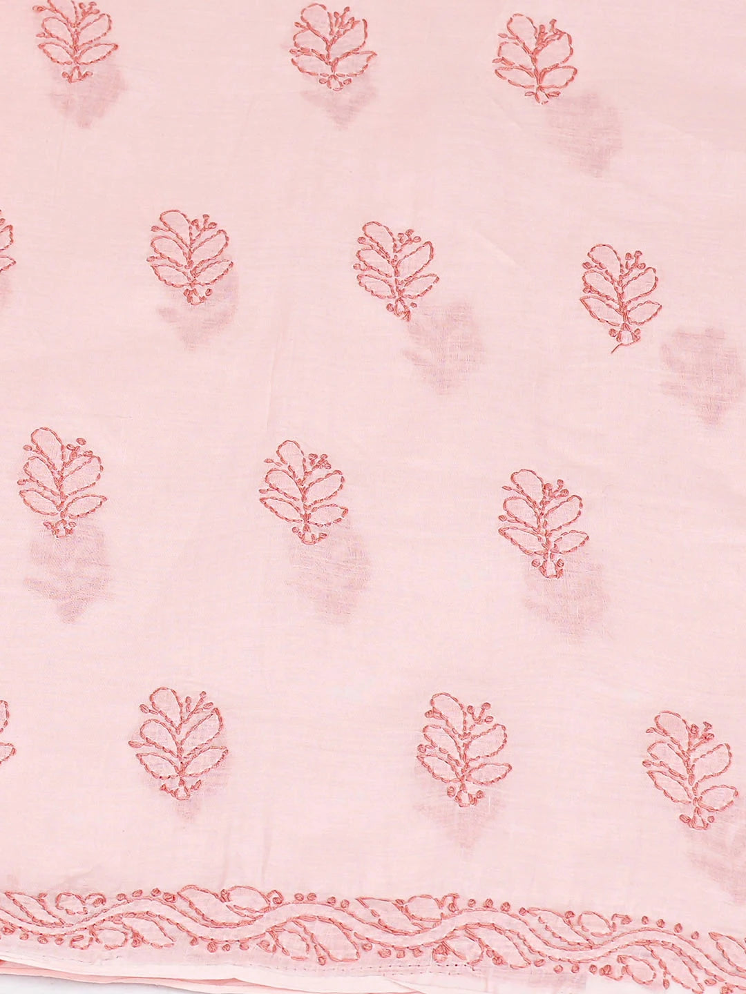 Ada Hand Embroidered Peach Cotton Lucknowi Chikankari Unstitched Kurta 01A916503