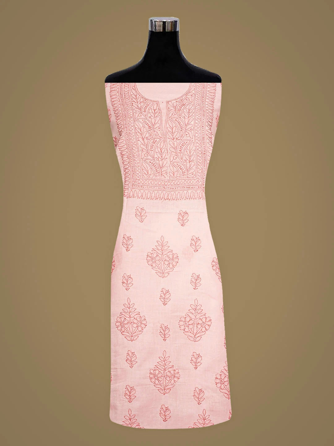 Ada Hand Embroidered Peach Cotton Lucknowi Chikankari Unstitched Kurta 01A916503