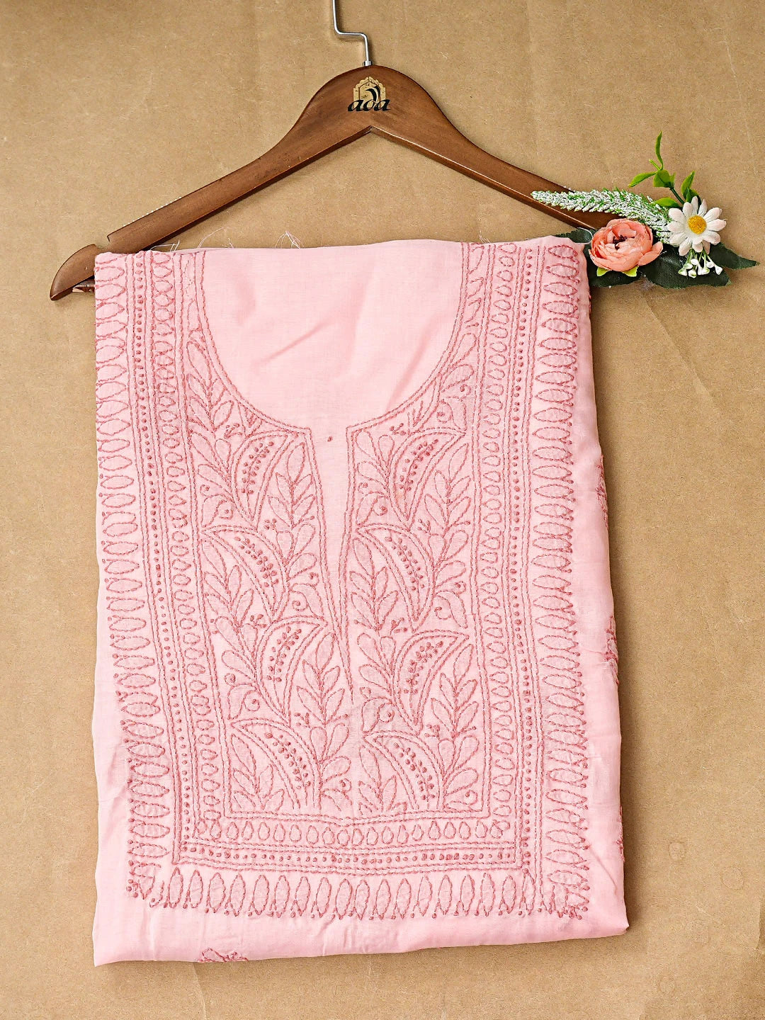 Ada Hand Embroidered Peach Cotton Lucknowi Chikankari Unstitched Kurta 01A916503