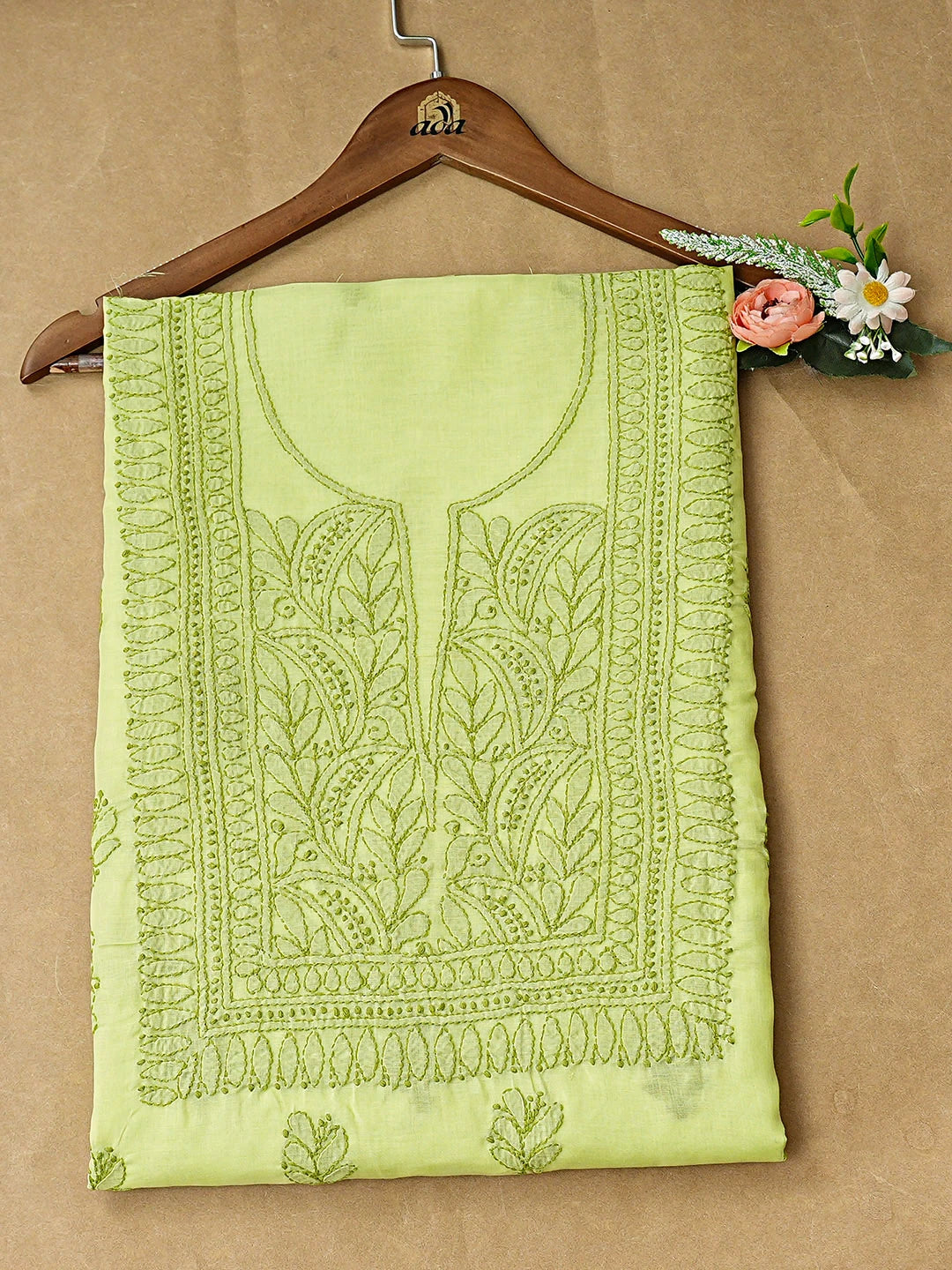 Ada Hand Embroidered Green Cotton Lucknowi Chikankari Unstitched Kurta 01A916514