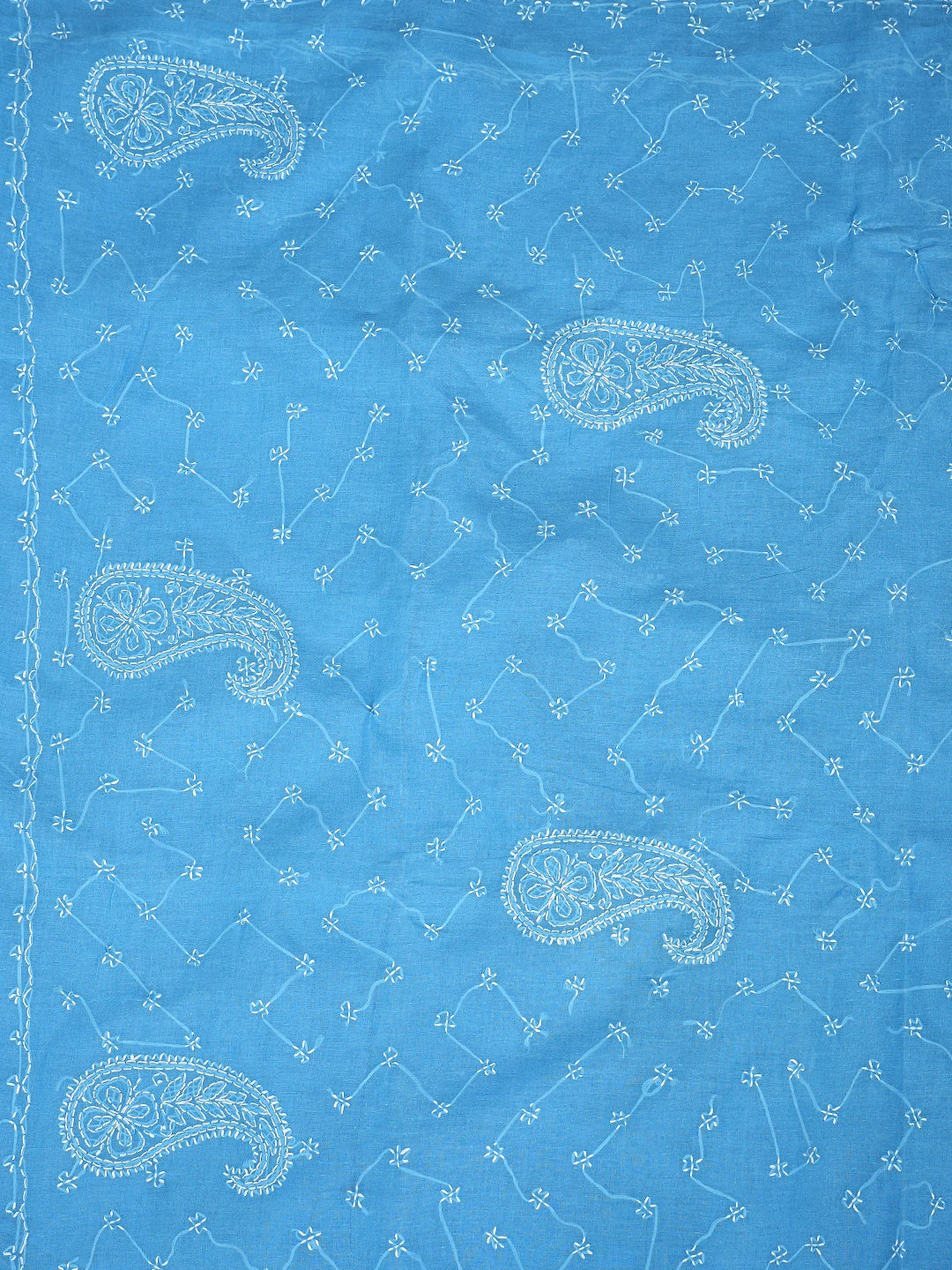 Ada Hand Embroidered Blue Cotton Lucknowi Chikankari Saree and Blouse 01A882893