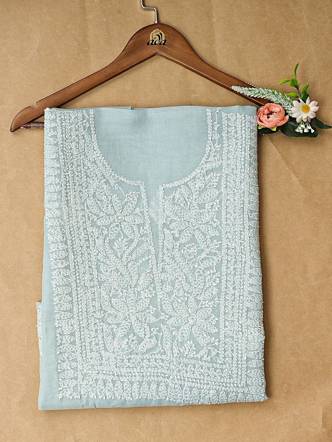 Ada Hand Embroidered Grey Cotton Lucknowi Chikankari Unstitched Kurta 01A916490