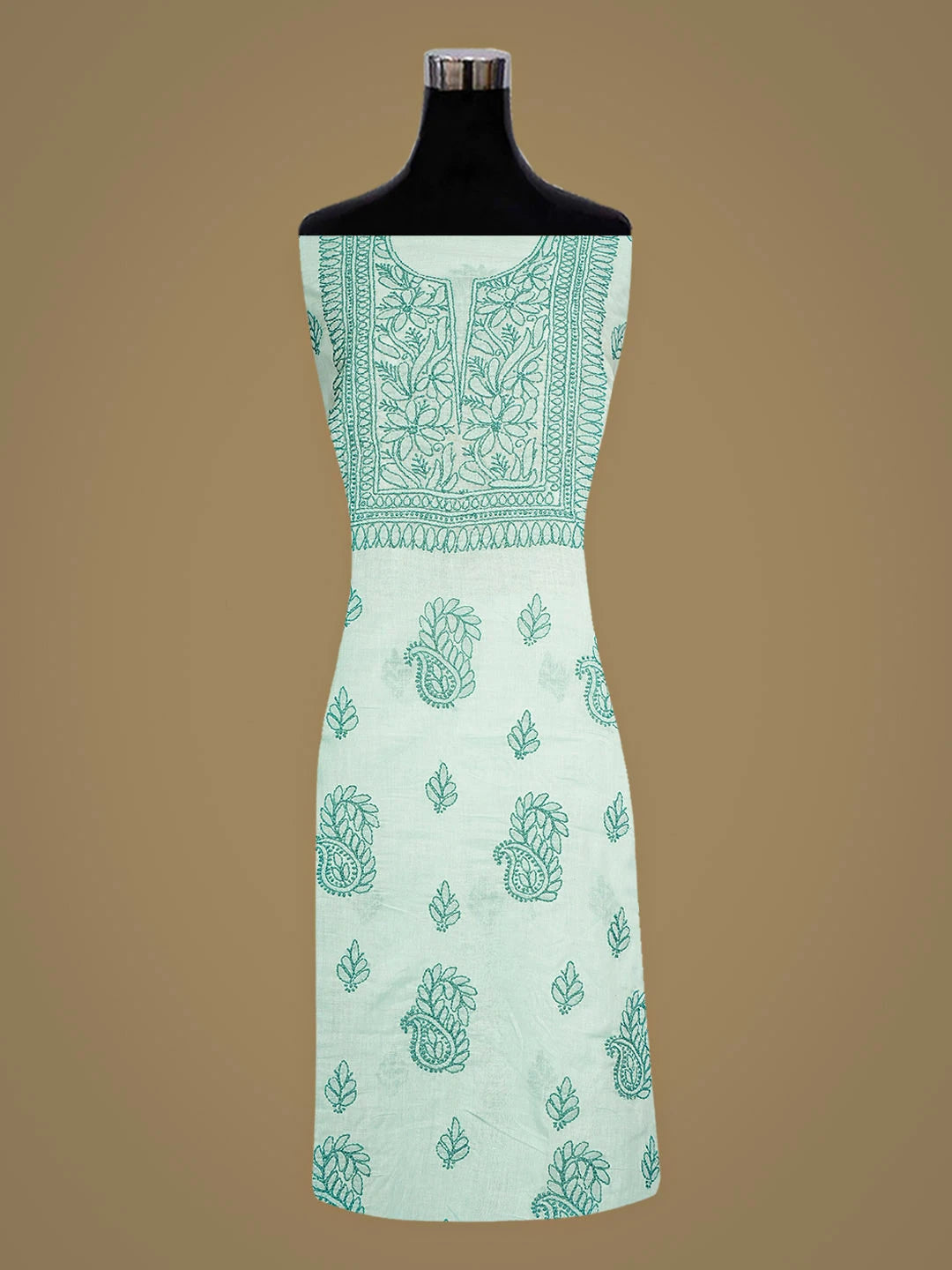 Ada Hand Embroidered Sea Green Cotton Lucknowi Chikankari Unstitched Kurta 01A916476
