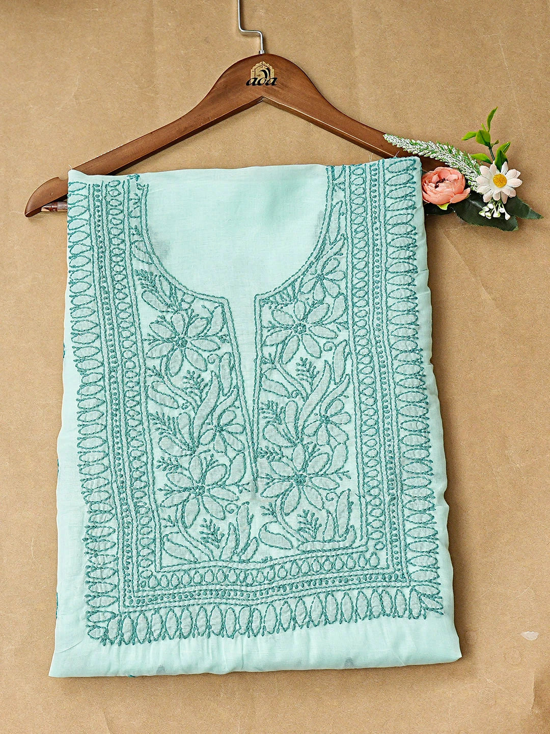 Ada Hand Embroidered Sea Green Cotton Lucknowi Chikankari Unstitched Kurta 01A916476