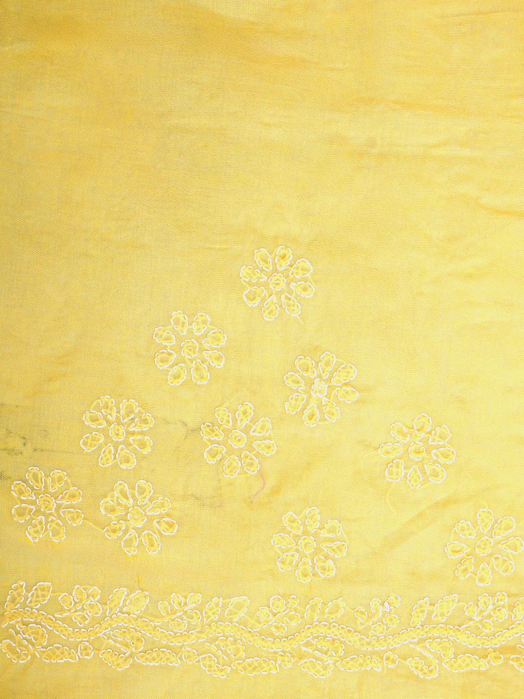 Ada Hand Embroidered Yellow Cotton Lucknowi Chikankari Saree and Blouse 01A839157