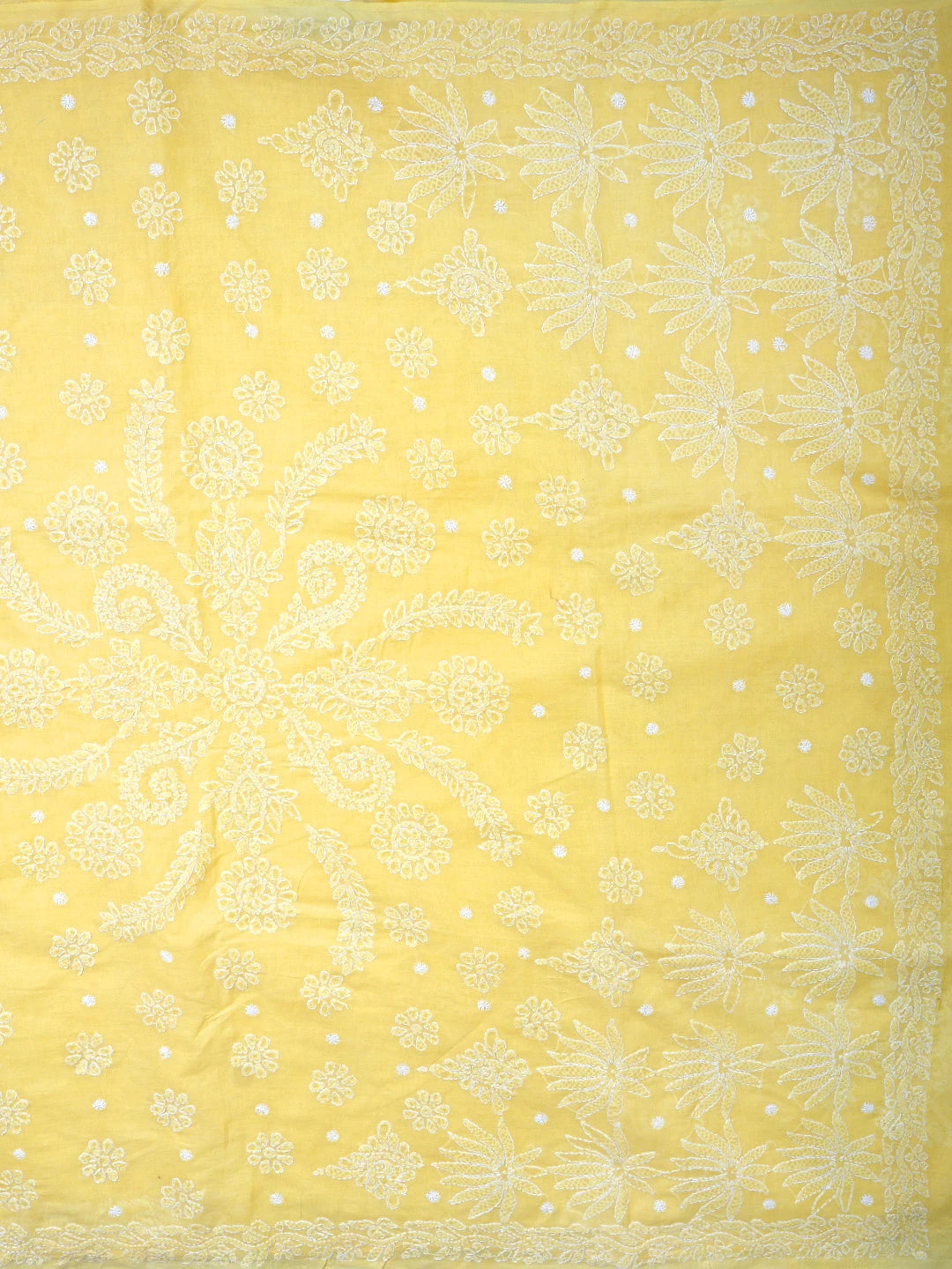 Ada Hand Embroidered Yellow Cotton Lucknowi Chikankari Saree and Blouse 01A839157