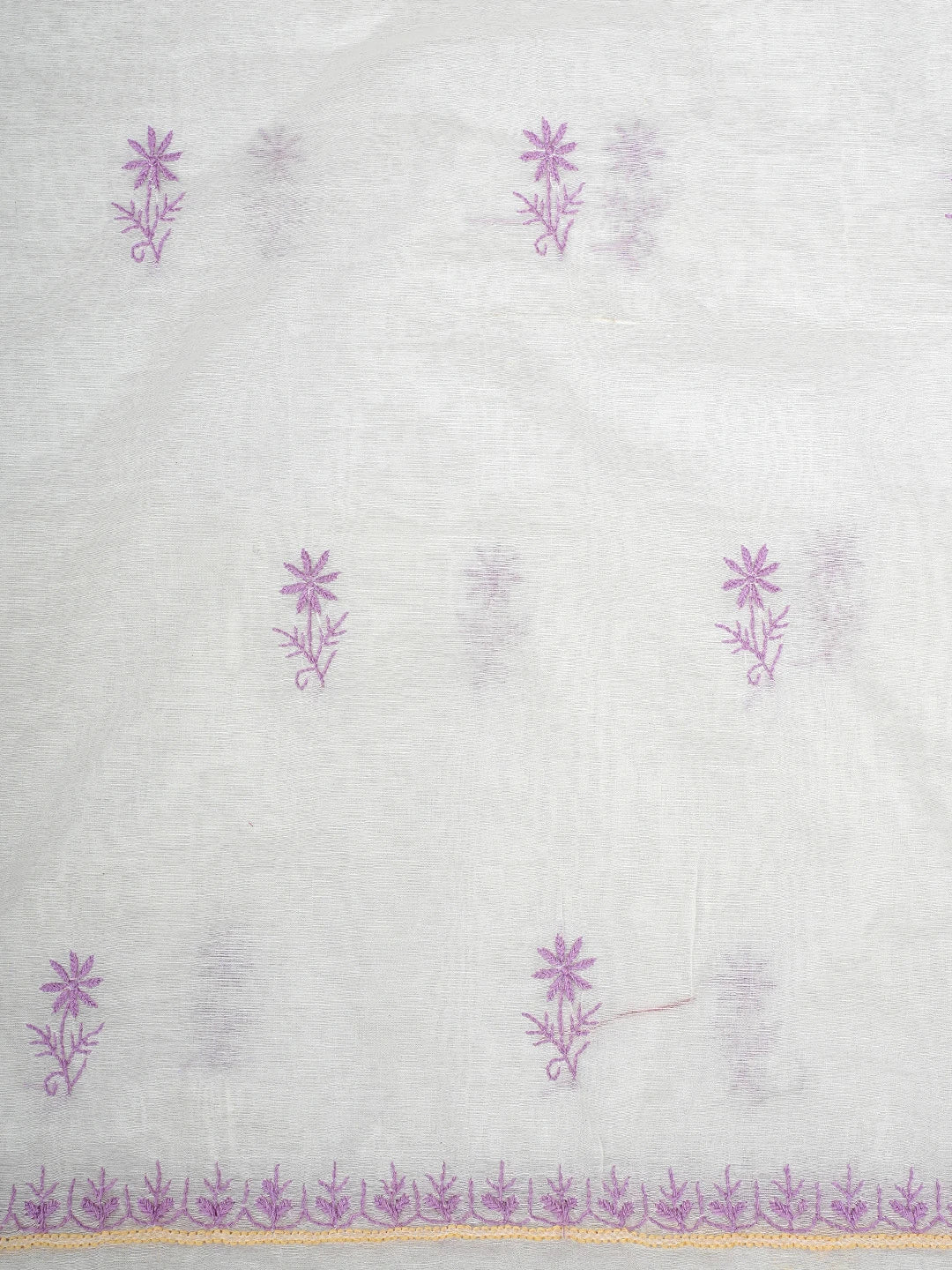 Ada Hand Embroidered White Ivory Cream Chanderi Lucknowi Chikankari Unstitched Kurta Dupatta Set 01A903151