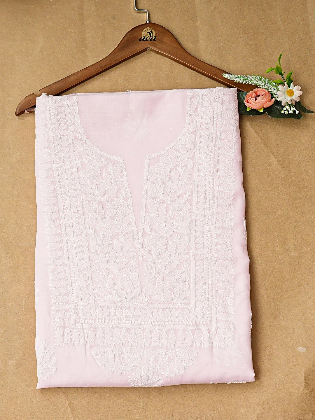 Ada Hand Embroidered Pink Cotton Lucknowi Chikankari Unstitched Kurta 01A916517