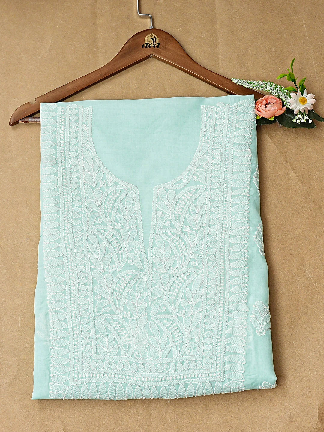 Ada Hand Embroidered Sea Green Cotton Lucknowi Chikankari Unstitched Kurta 01A916479