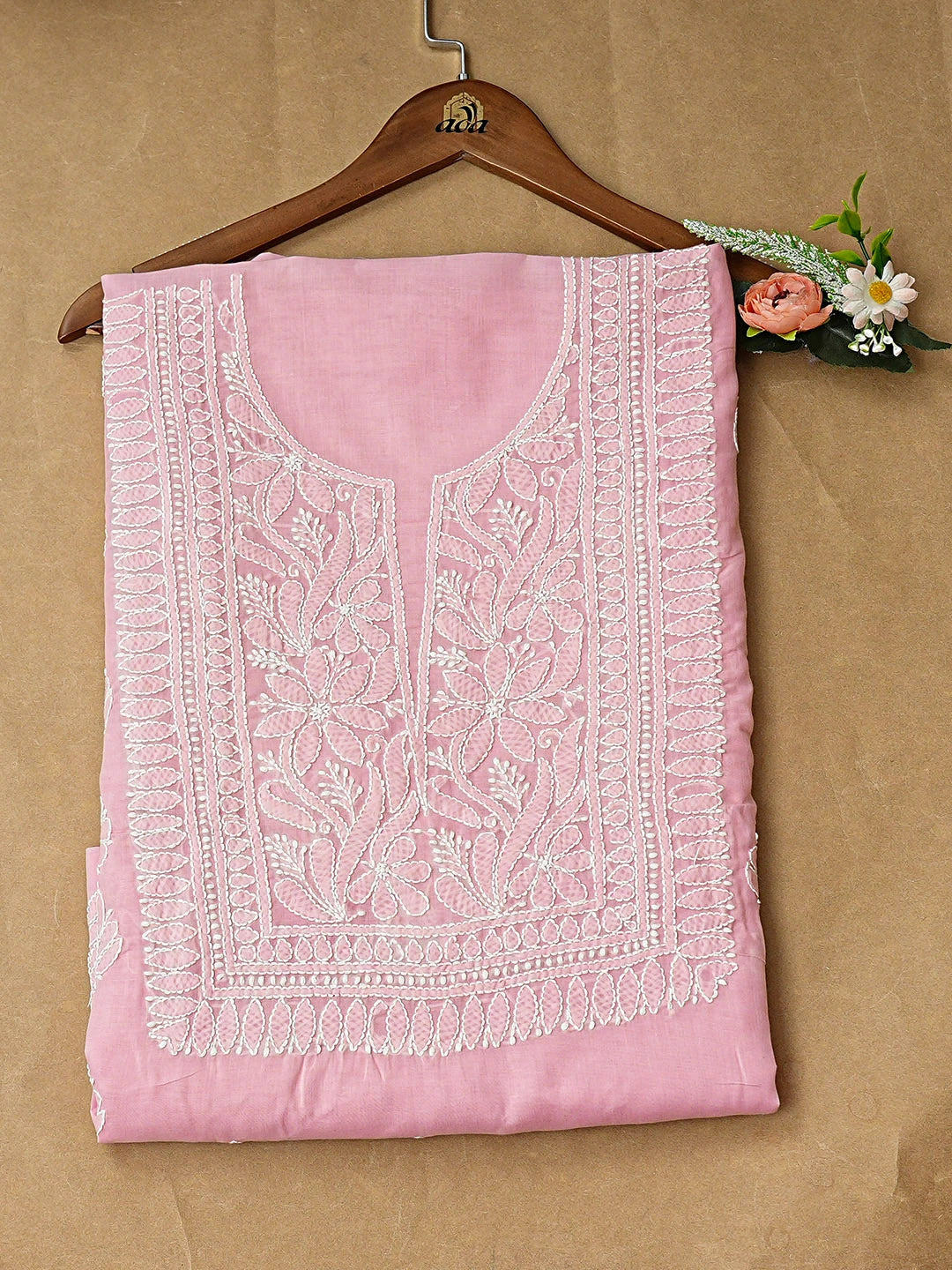 Ada Hand Embroidered Dusty Pink Cotton Lucknowi Chikankari Unstitched Kurta 01A916526