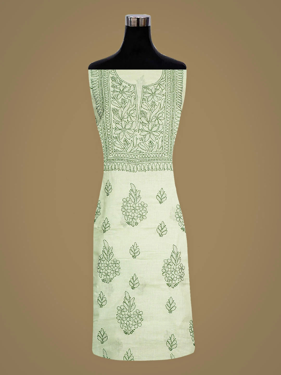 Ada Hand Embroidered Forest Green Cotton Lucknowi Chikankari Unstitched Kurta 01A916512