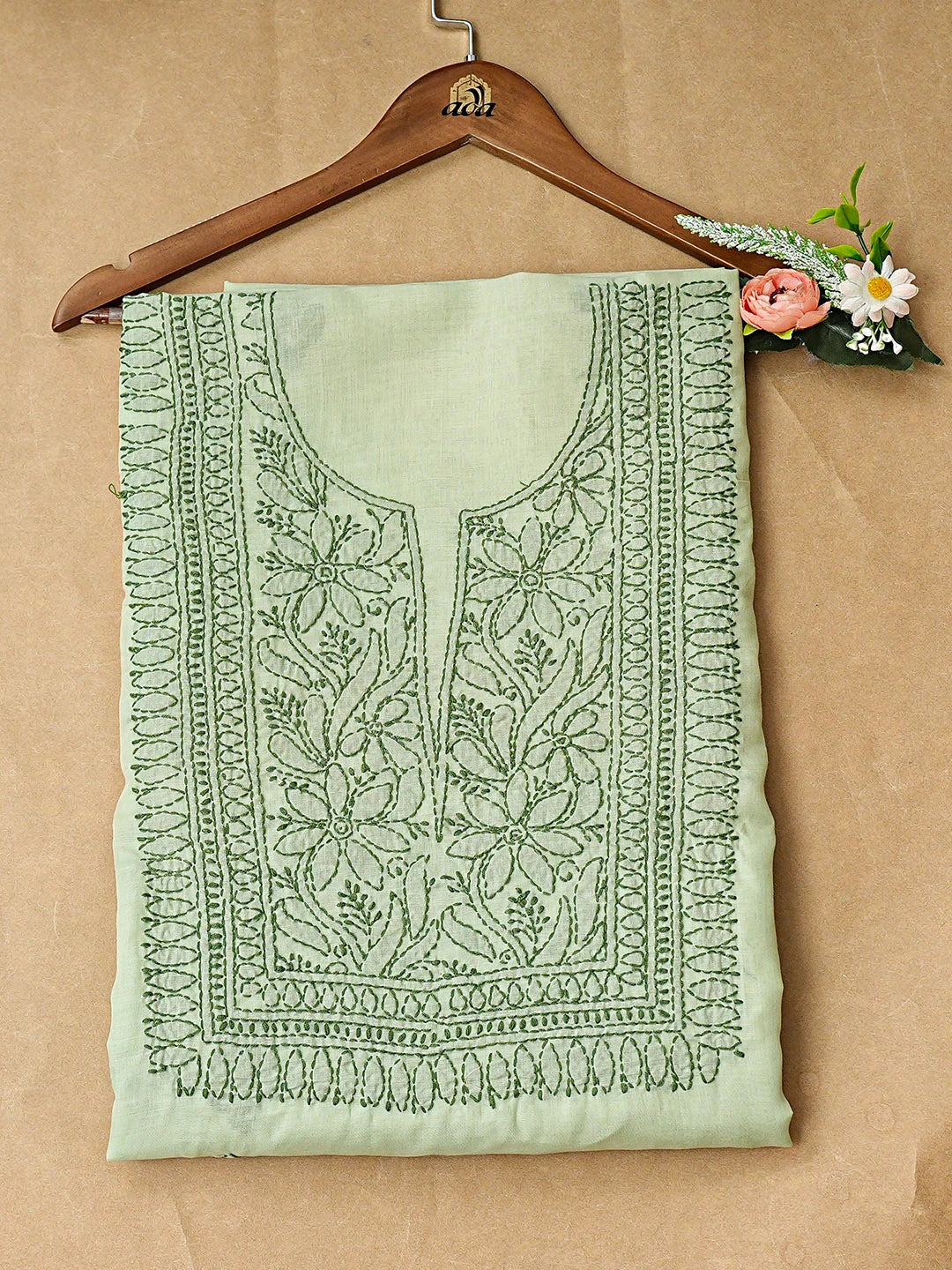 Ada Hand Embroidered Forest Green Cotton Lucknowi Chikankari Unstitched Kurta 01A916512