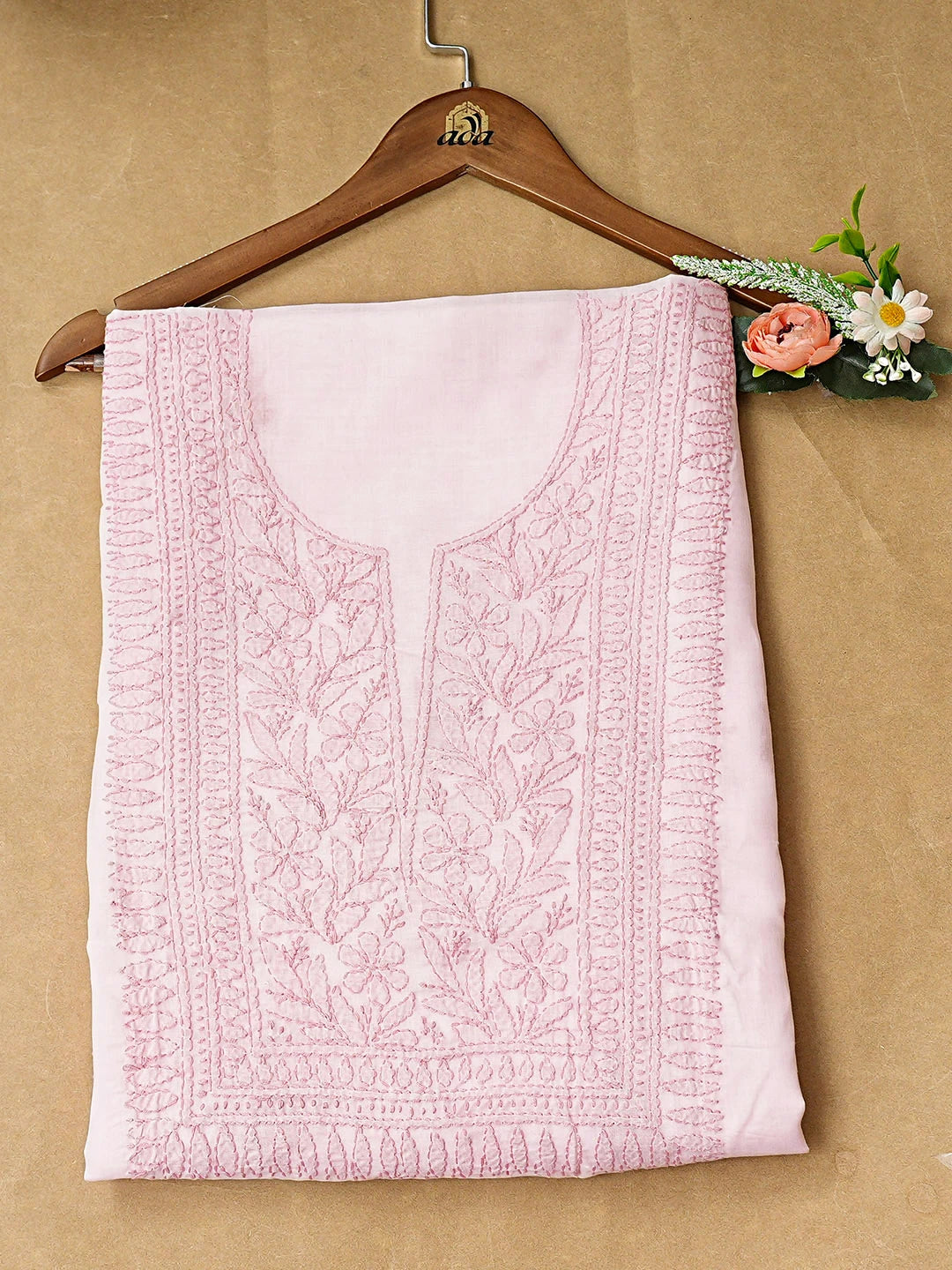 Ada Hand Embroidered Pink Cotton Lucknowi Chikankari Unstitched Kurta 01A916520