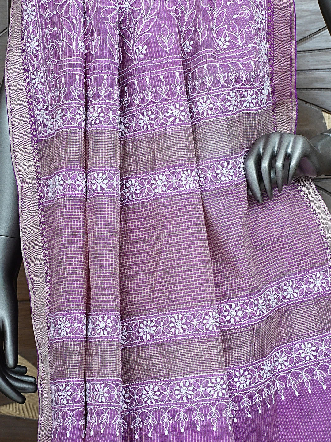 Ada Hand Embroidered Onion Pink Chanderi Lucknowi Chikankari Saree and Blouse 01A879444
