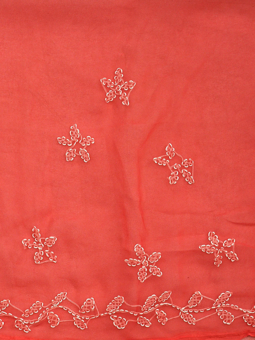 Ada Hand Embroidered Carrot Pink Georgette Lucknowi Chikankari Saree and Blouse 01A904565