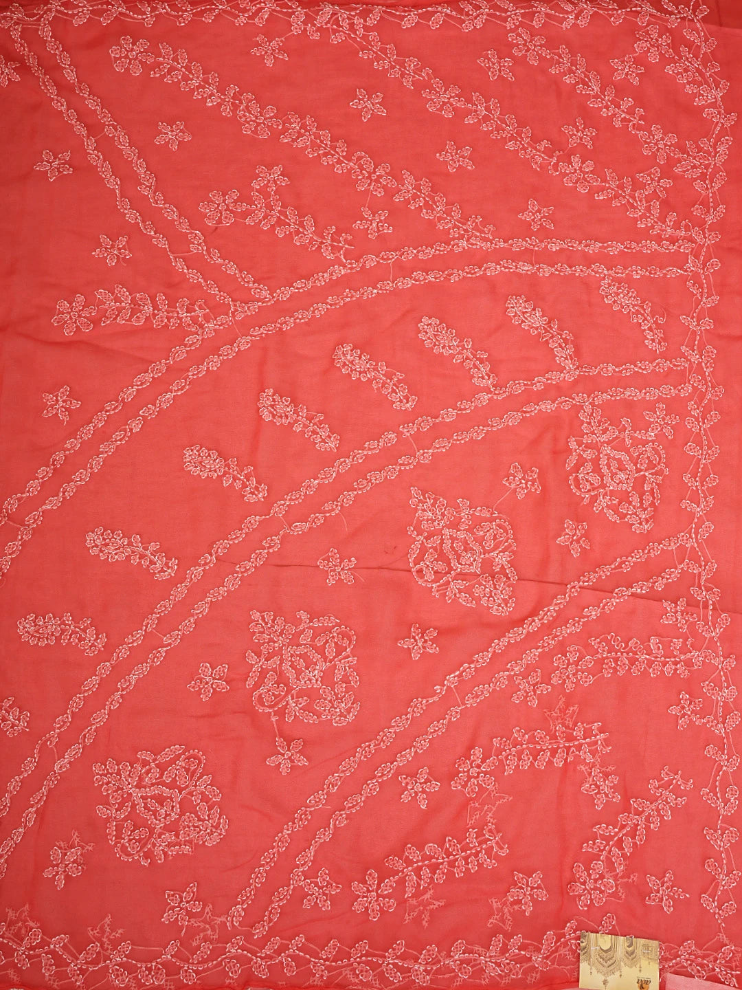 Ada Hand Embroidered Carrot Pink Georgette Lucknowi Chikankari Saree and Blouse 01A904565