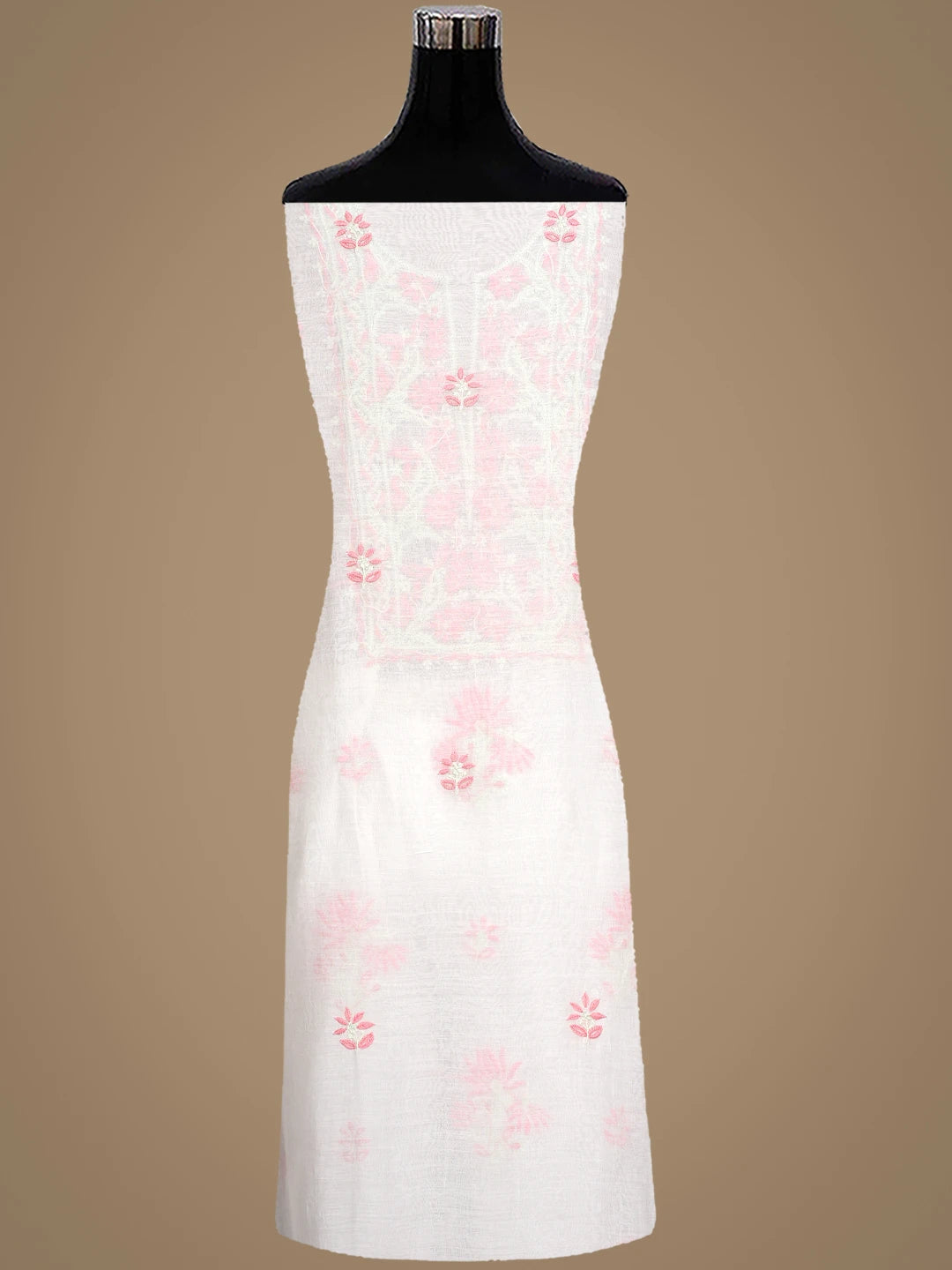 Ada Hand Embroidered White Chanderi Lucknowi Chikankari Unstitched Kurta Dupatta Set 01A903133