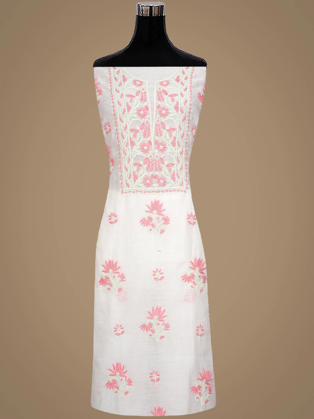 Ada Hand Embroidered White Chanderi Lucknowi Chikankari Unstitched Kurta Dupatta Set 01A903133