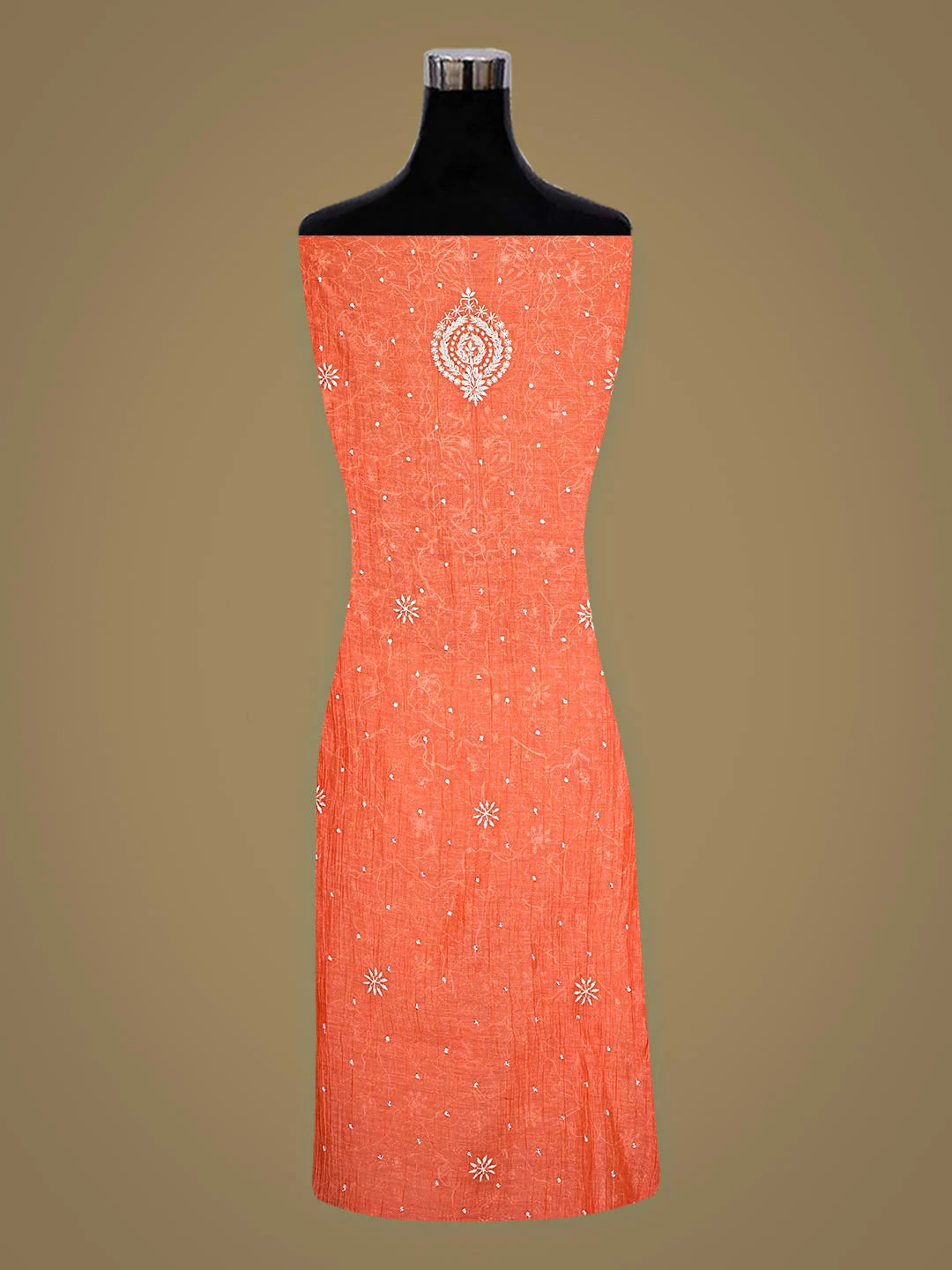 Ada Hand Embroidered Carrot Pink Chanderi Lucknowi Chikankari Unstitched Kurta Dupatta Set With Sequinned Work 01A911774