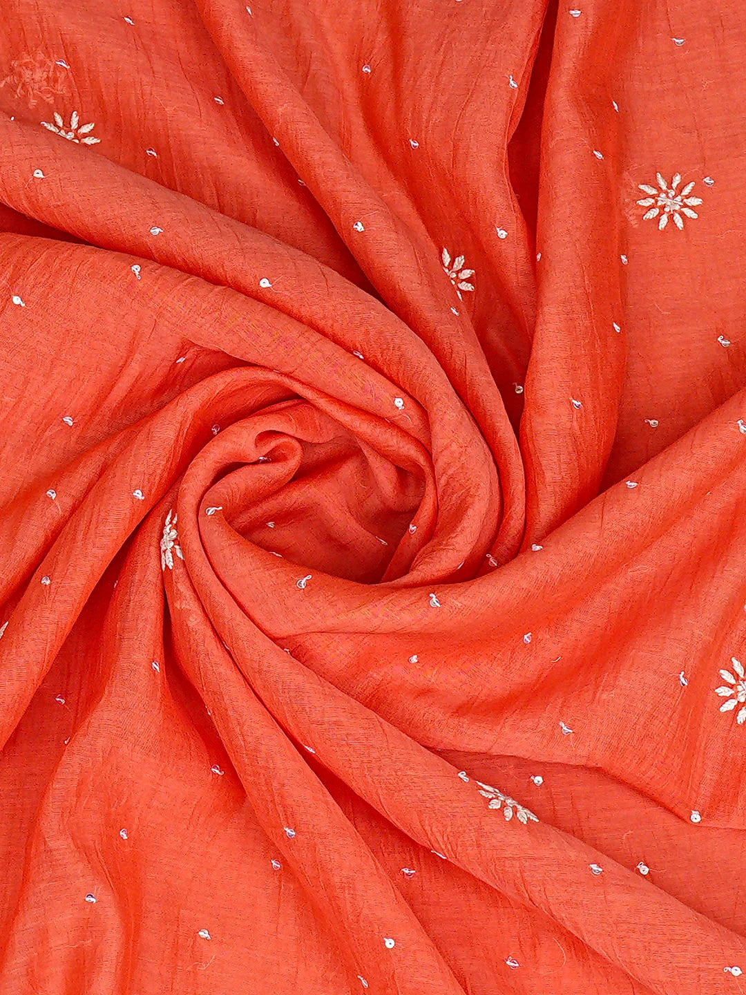 Ada Hand Embroidered Carrot Pink Chanderi Lucknowi Chikankari Unstitched Kurta Dupatta Set With Sequinned Work 01A911774