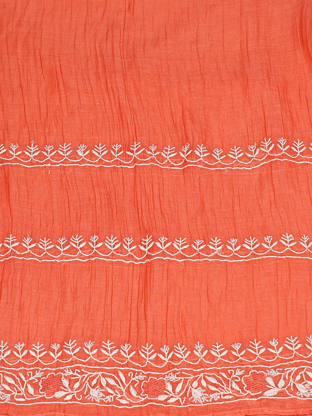 Ada Hand Embroidered Carrot Pink Chanderi Lucknowi Chikankari Unstitched Kurta Dupatta Set With Sequinned Work 01A911774