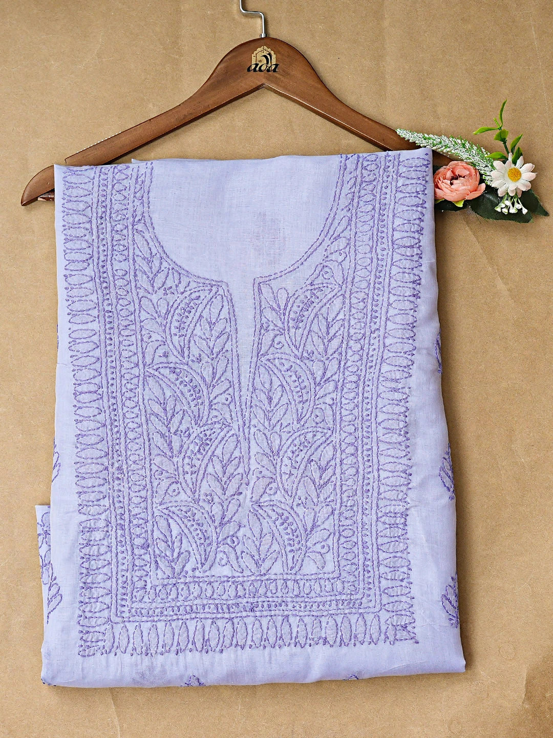 Ada Hand Embroidered Mauve Cotton Lucknowi Chikankari Unstitched Kurta 01A916521