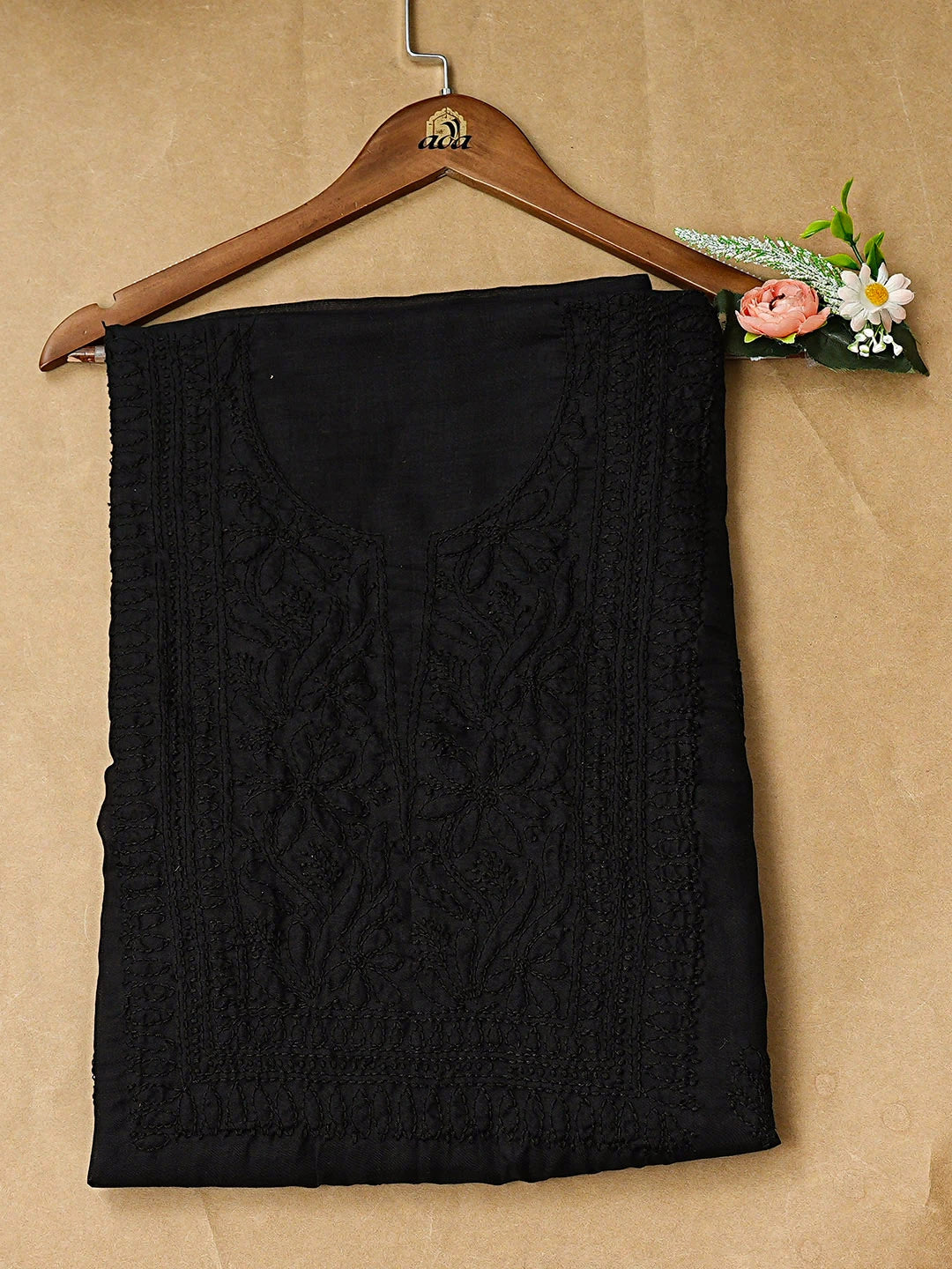 Ada Hand Embroidered Black Cotton Lucknowi Chikankari Unstitched Kurta 01A916531