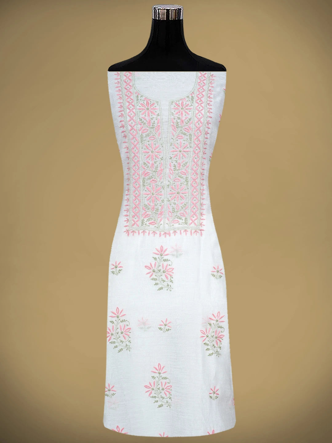 Ada Hand Embroidered White Cornsilk Lucknowi Chikankari Unstitched Kurta Dupatta Set 01A903131