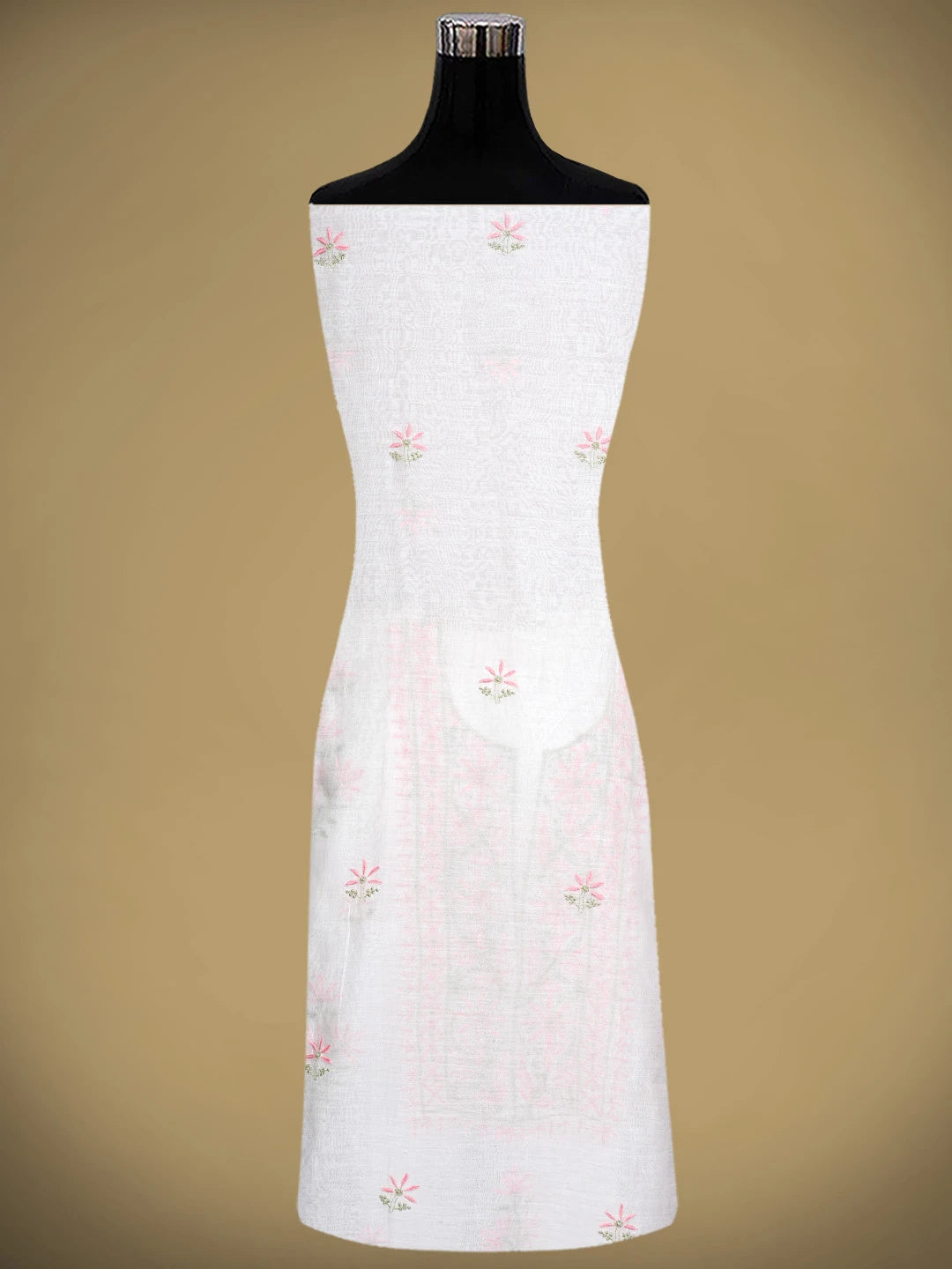 Ada Hand Embroidered White Cornsilk Lucknowi Chikankari Unstitched Kurta Dupatta Set 01A903131