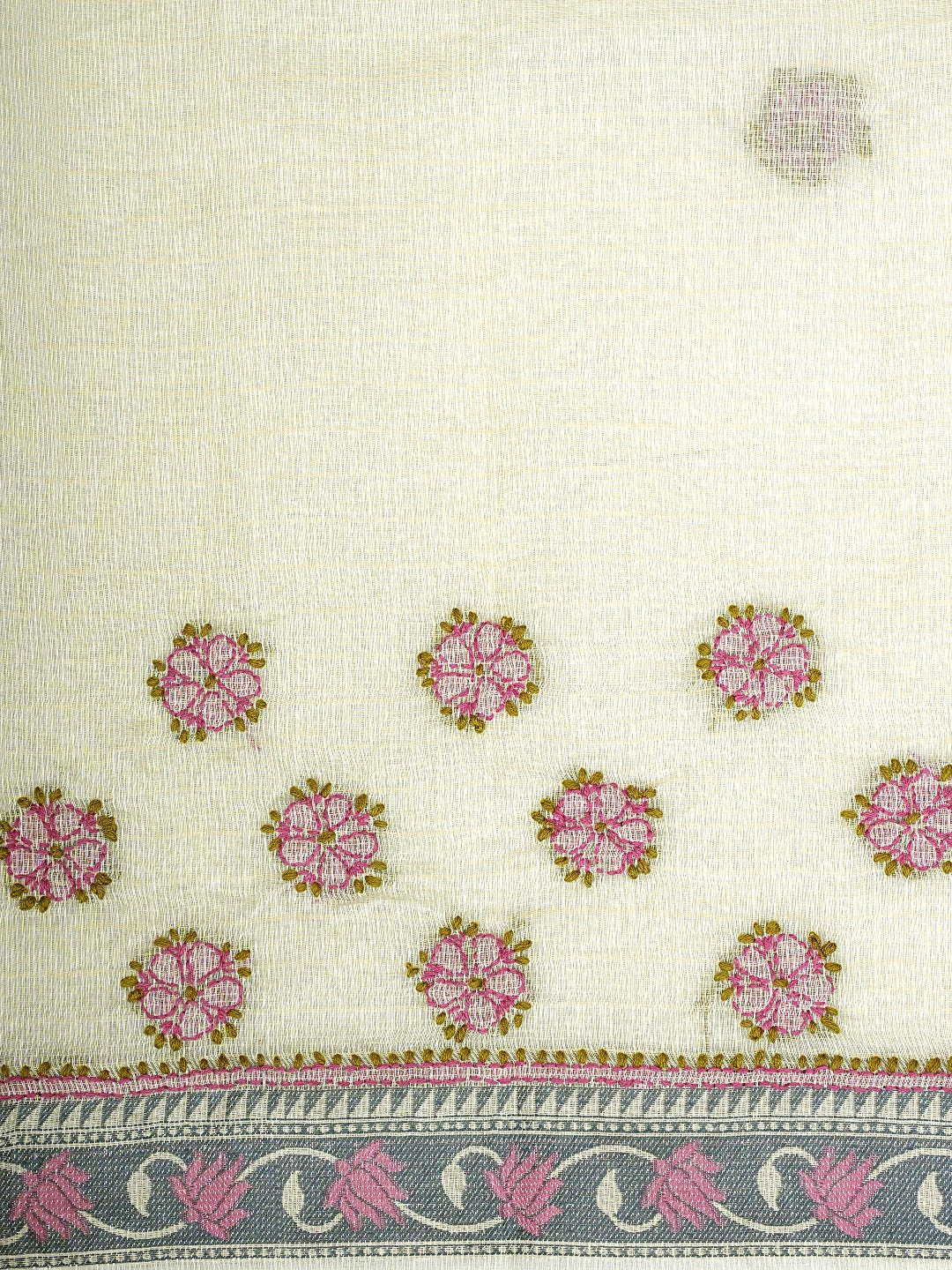 Ada Hand Embroidered Cream Chanderi Lucknowi Chikankari Saree and Blouse 01A867900