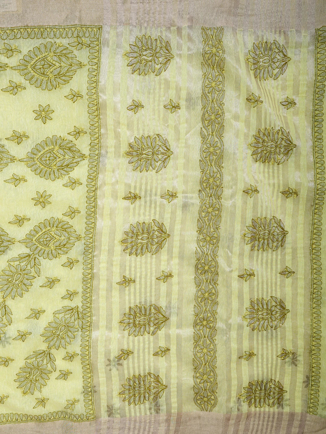 Ada Hand Embroidered Lemon Chanderi Lucknowi Chikankari Saree and Blouse 01A869739