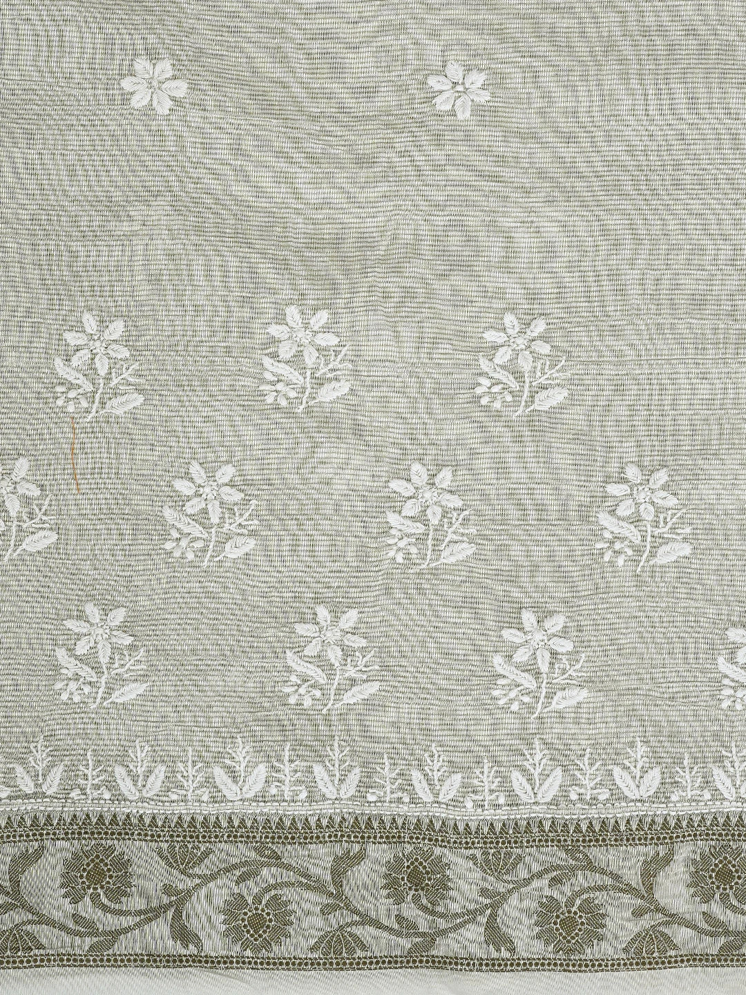 Ada Hand Embroidered Grey Kota Chanderi Lucknowi Chikankari Saree and Blouse 01A879422