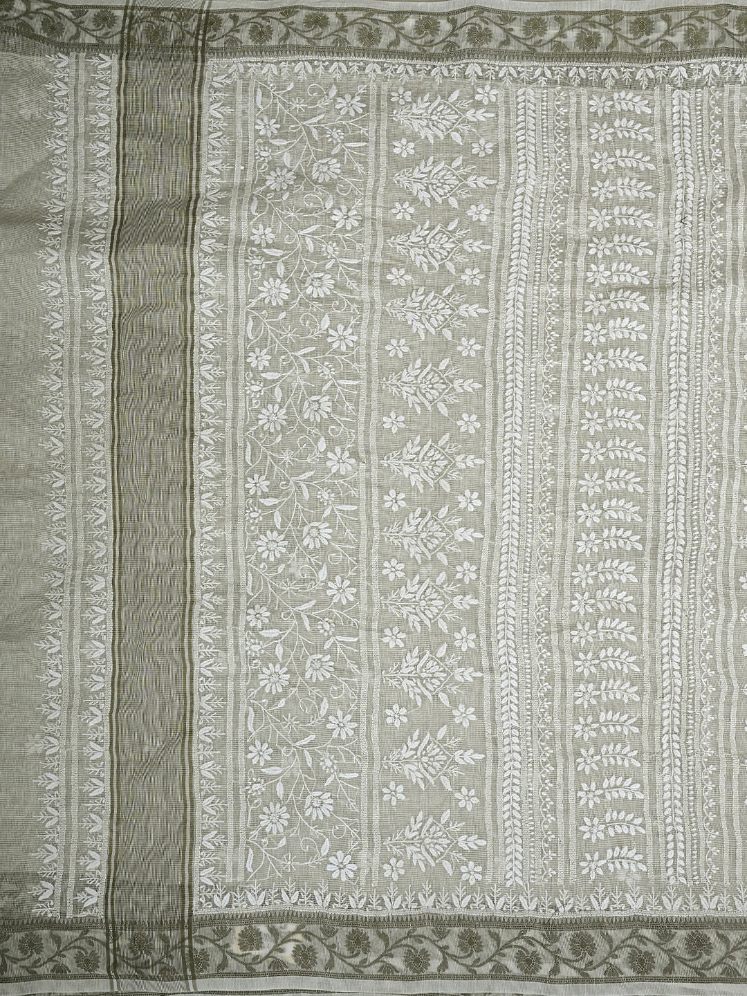 Ada Hand Embroidered Grey Kota Chanderi Lucknowi Chikankari Saree and Blouse 01A879422