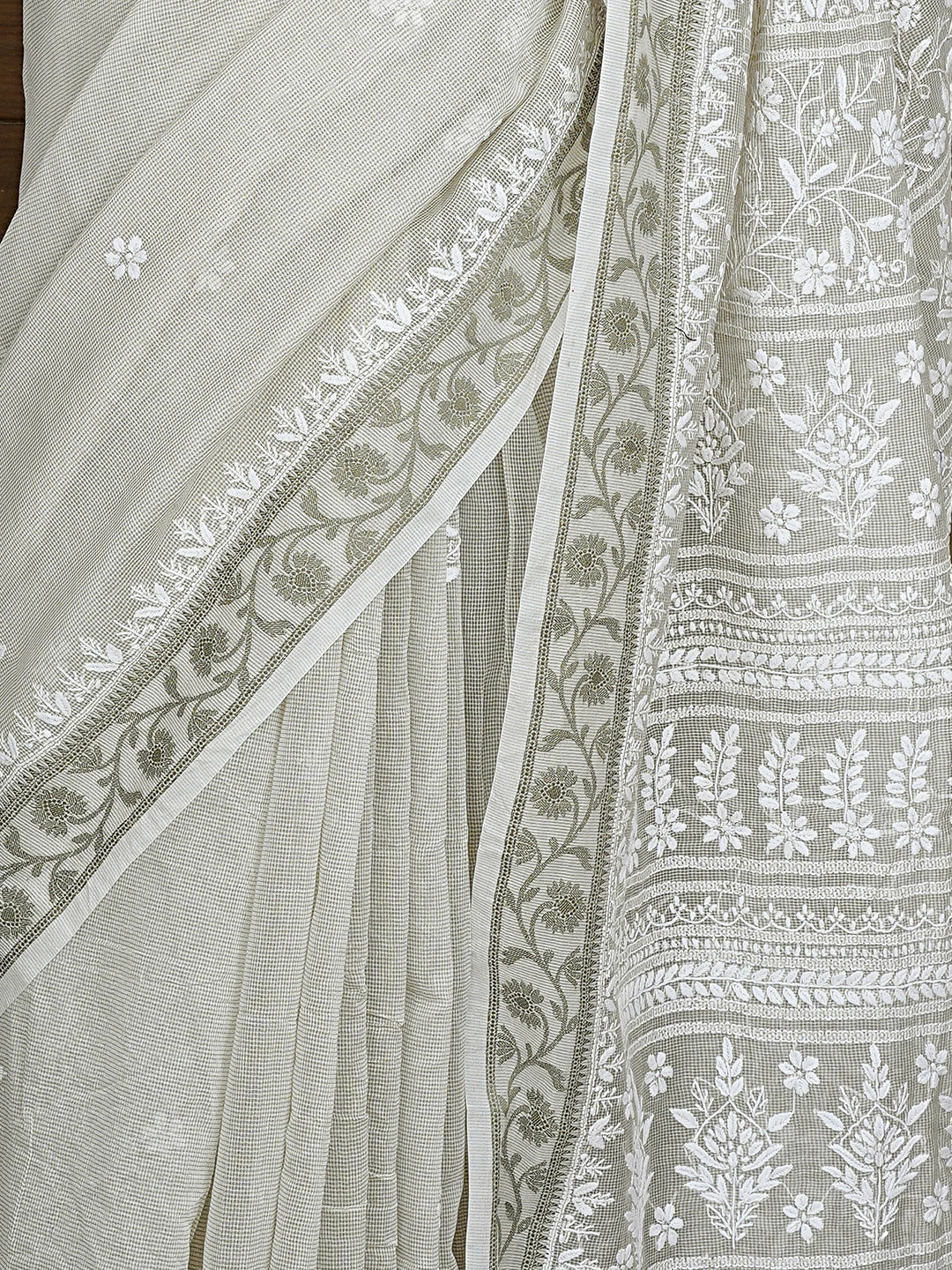 Ada Hand Embroidered Grey Kota Chanderi Lucknowi Chikankari Saree and Blouse 01A879422