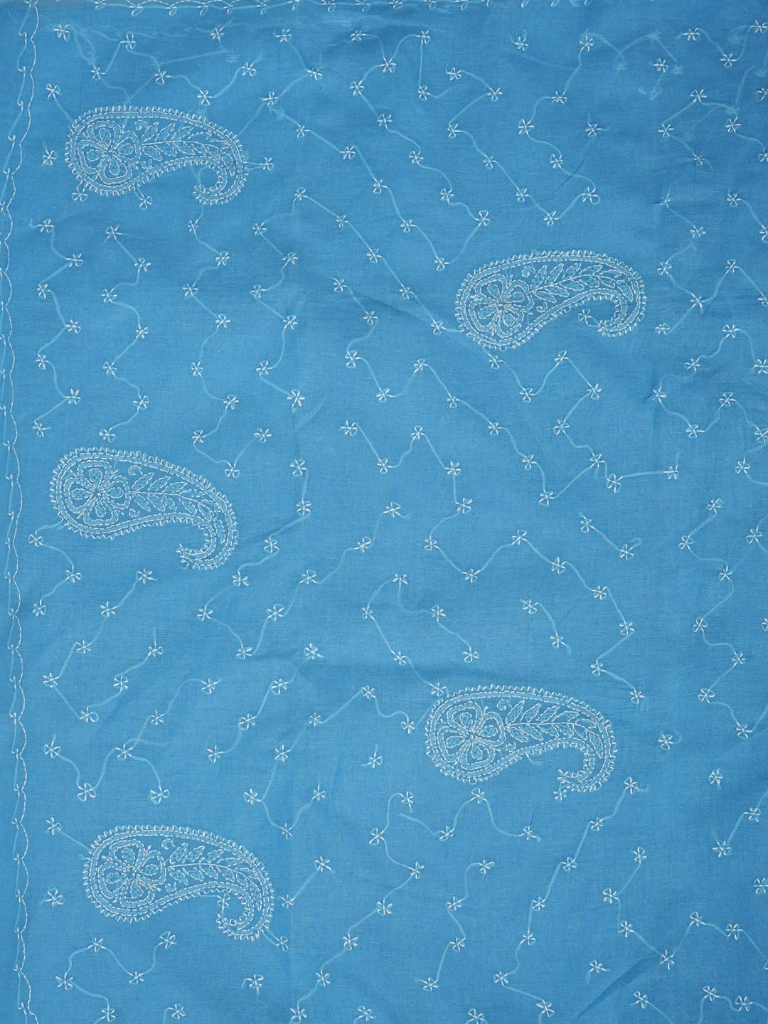 Ada Hand Embroidered Blue Cotton Lucknowi Chikankari Saree and Blouse 01A882890
