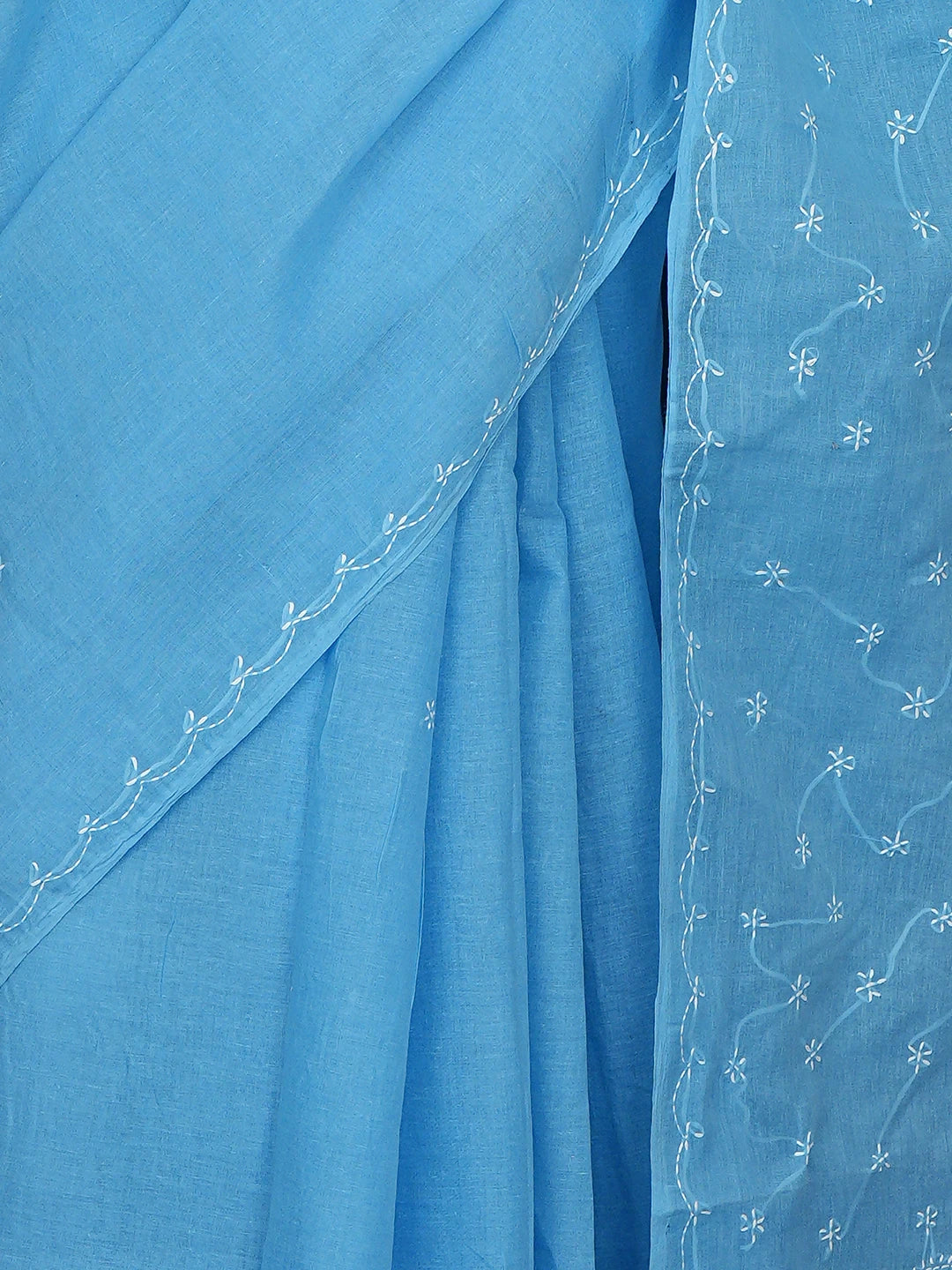Ada Hand Embroidered Blue Cotton Lucknowi Chikankari Saree and Blouse 01A882890