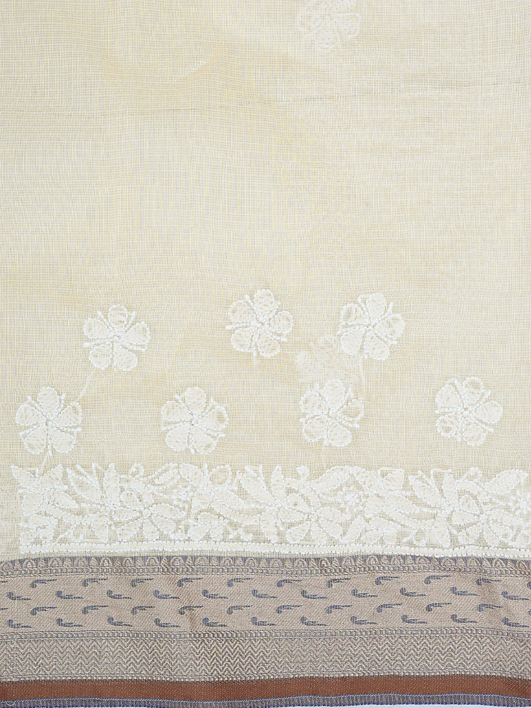 Ada Hand Embroidered Cream Chanderi Lucknowi Chikankari Saree and Blouse 01A869726