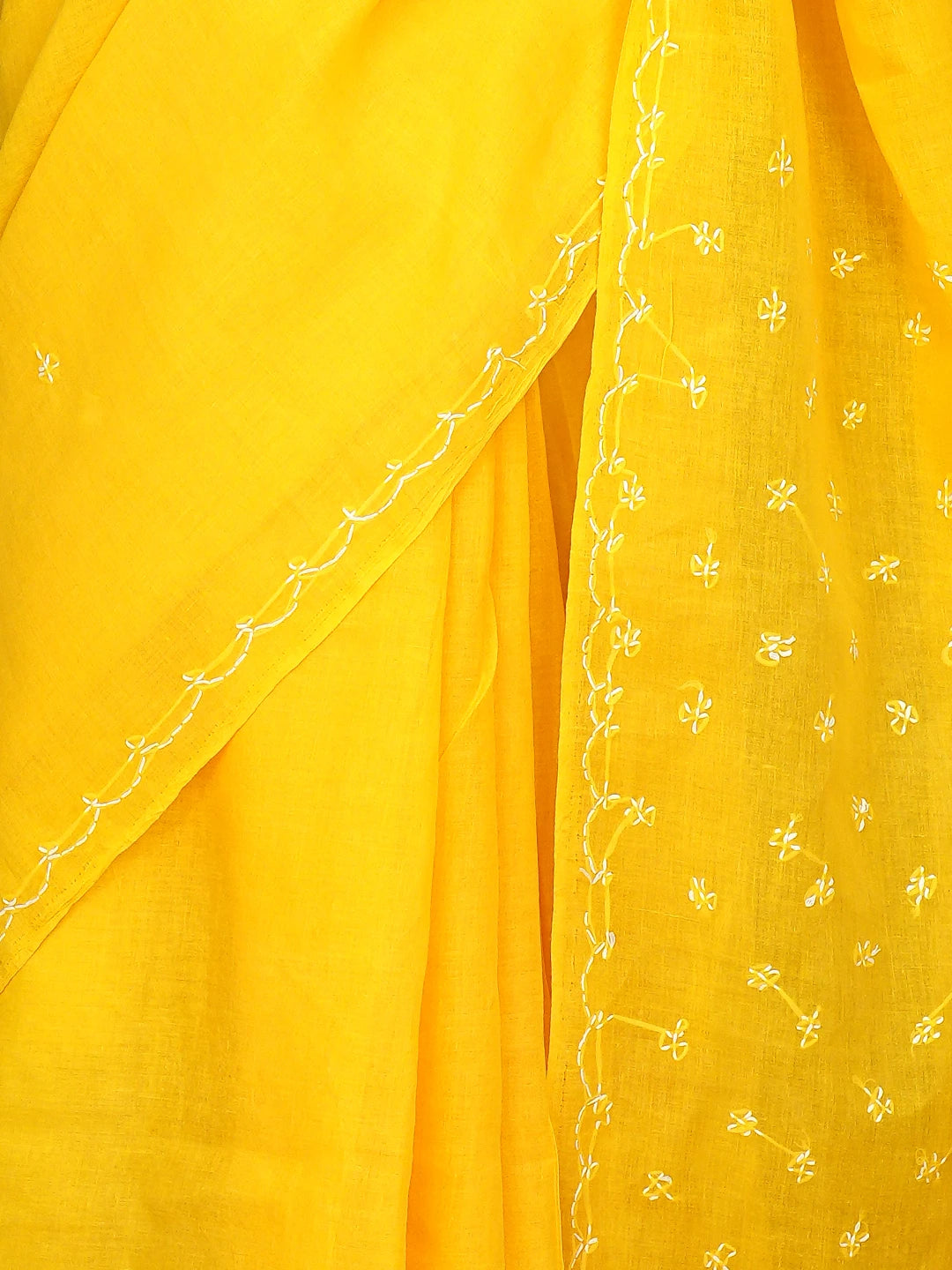Ada Hand Embroidered Yellow Cotton Lucknowi Chikankari Saree and Blouse 01A882875