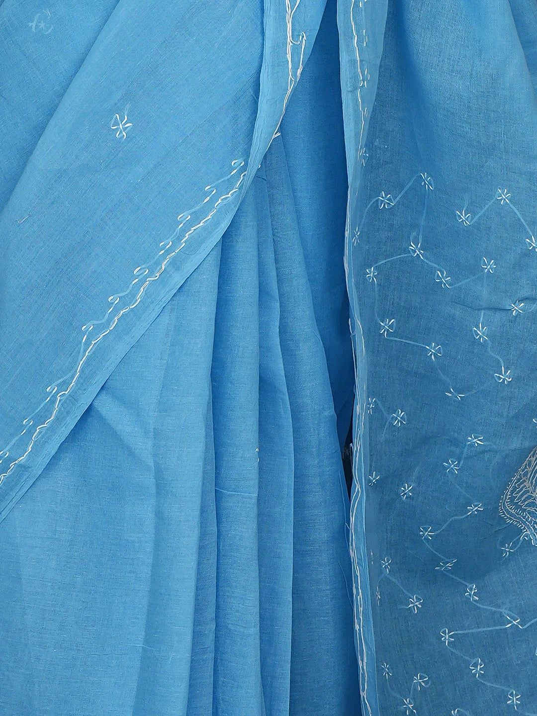 Ada Hand Embroidered Blue Cotton Lucknowi Chikankari Saree and Blouse 01A882891