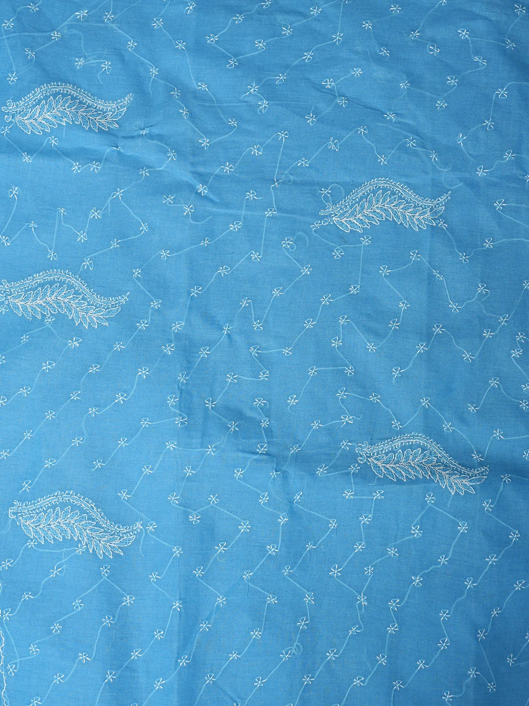 Ada Hand Embroidered Blue Cotton Lucknowi Chikankari Saree and Blouse 01A882891