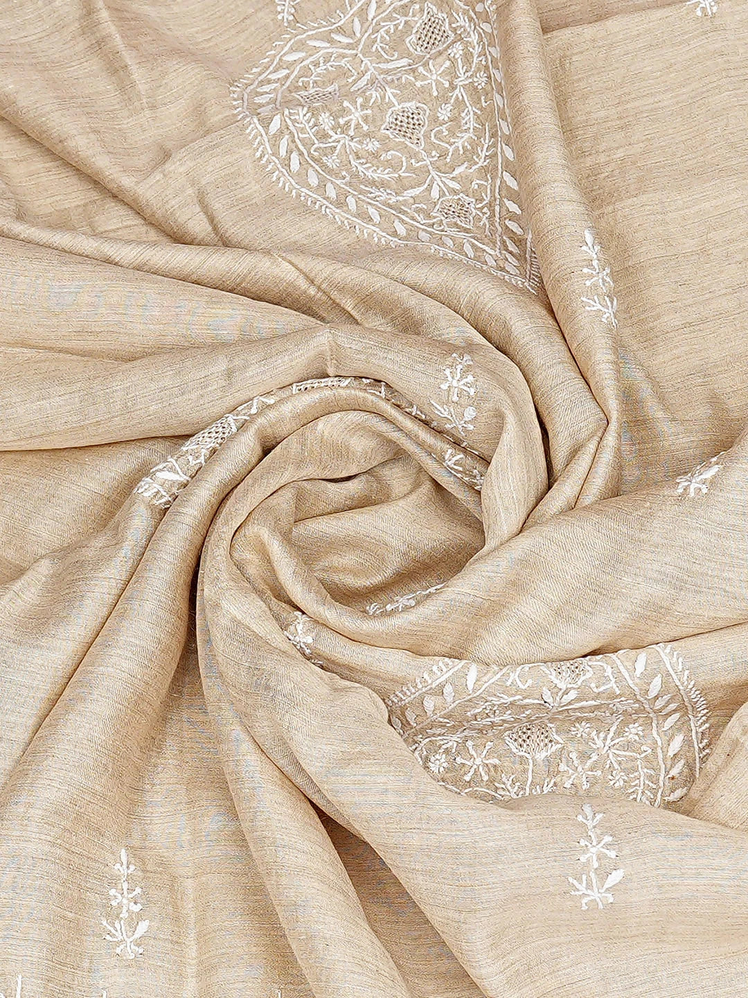 Ada Hand Embroidered Fawn Moonga Silk Lucknowi Chikankari Dupatta 01A881919