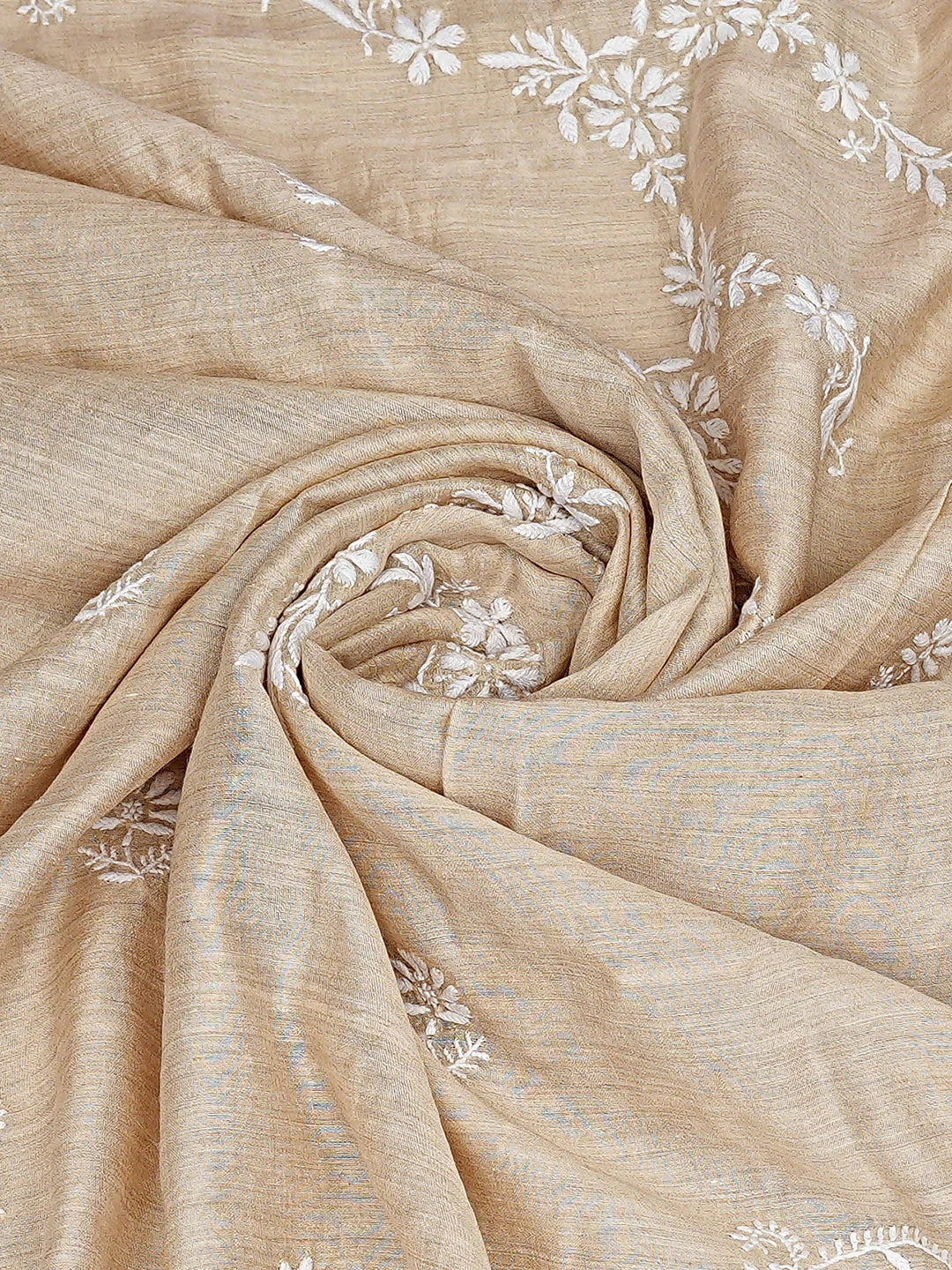 Ada Hand Embroidered Fawn Moonga Silk Lucknowi Chikankari Dupatta 01A881935