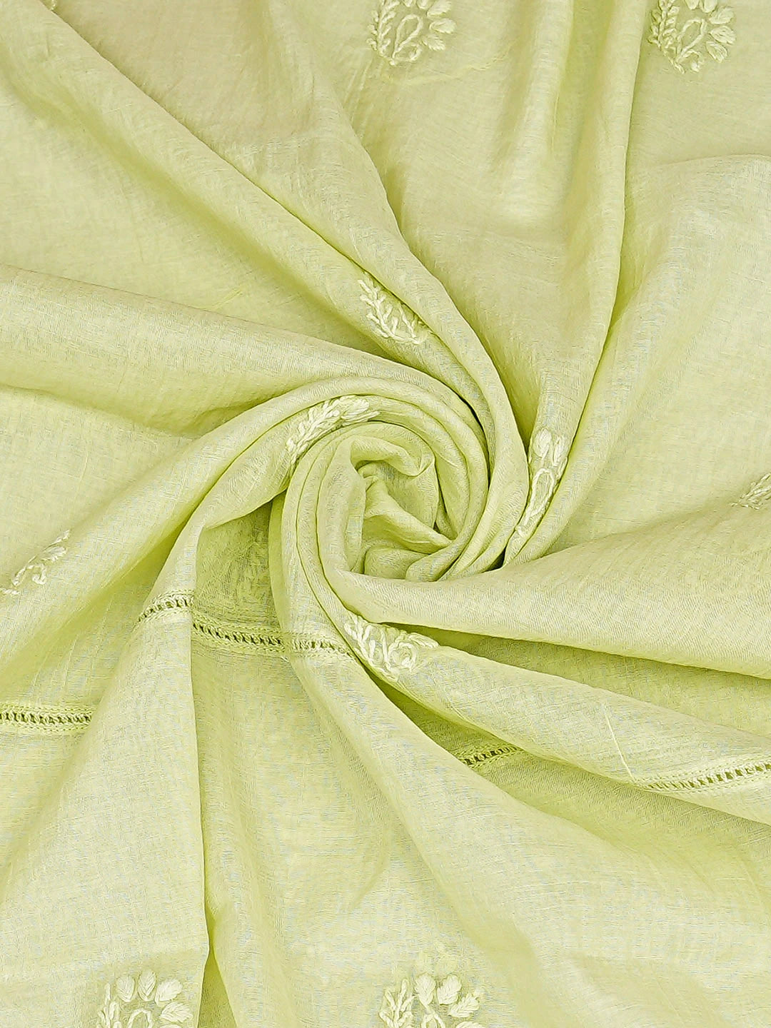 Ada Hand Embroidered Lime Green Chanderi  Lucknowi Chikankari Dupatta 01A914671