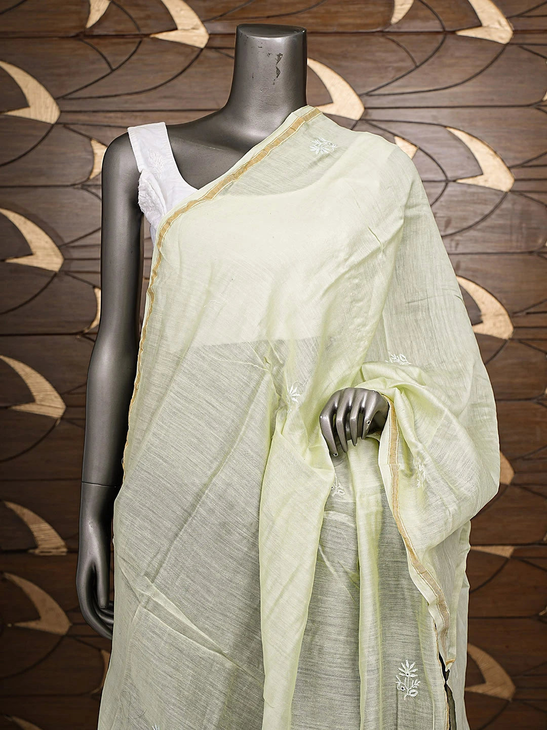 Ada Hand Embroidered Green Chanderi Lucknowi Chikankari Dupatta 01A923300